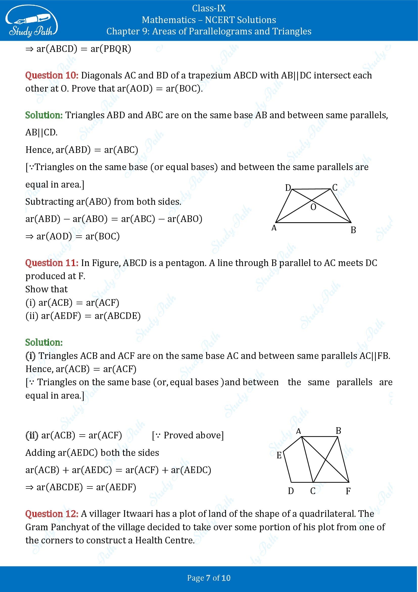 NCERT Solutions for Class 9 Maths Chapter 9 Areas of Parallelograms and Triangles Exercise 9.3 00007