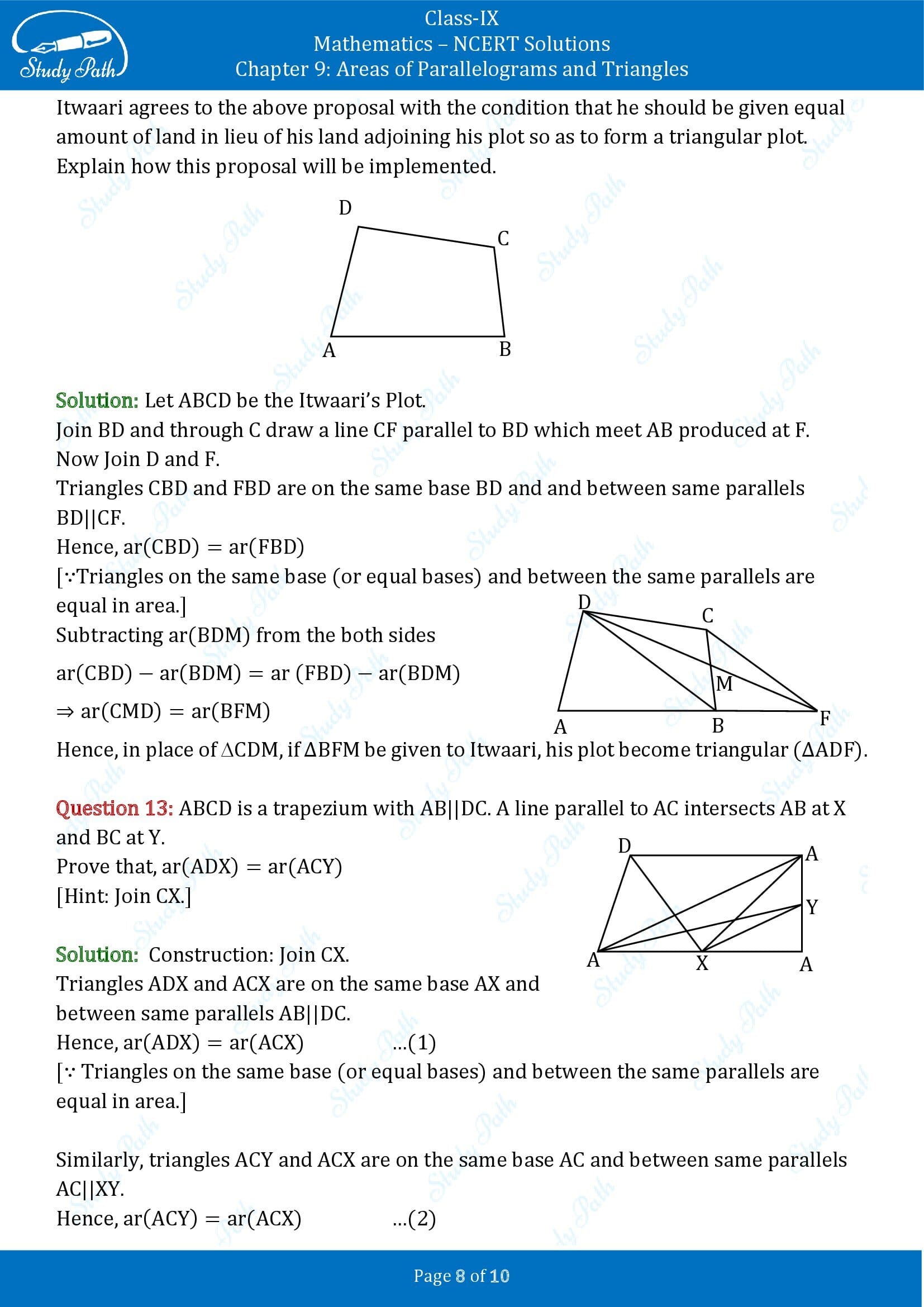 NCERT Solutions for Class 9 Maths Chapter 9 Areas of Parallelograms and Triangles Exercise 9.3 00008