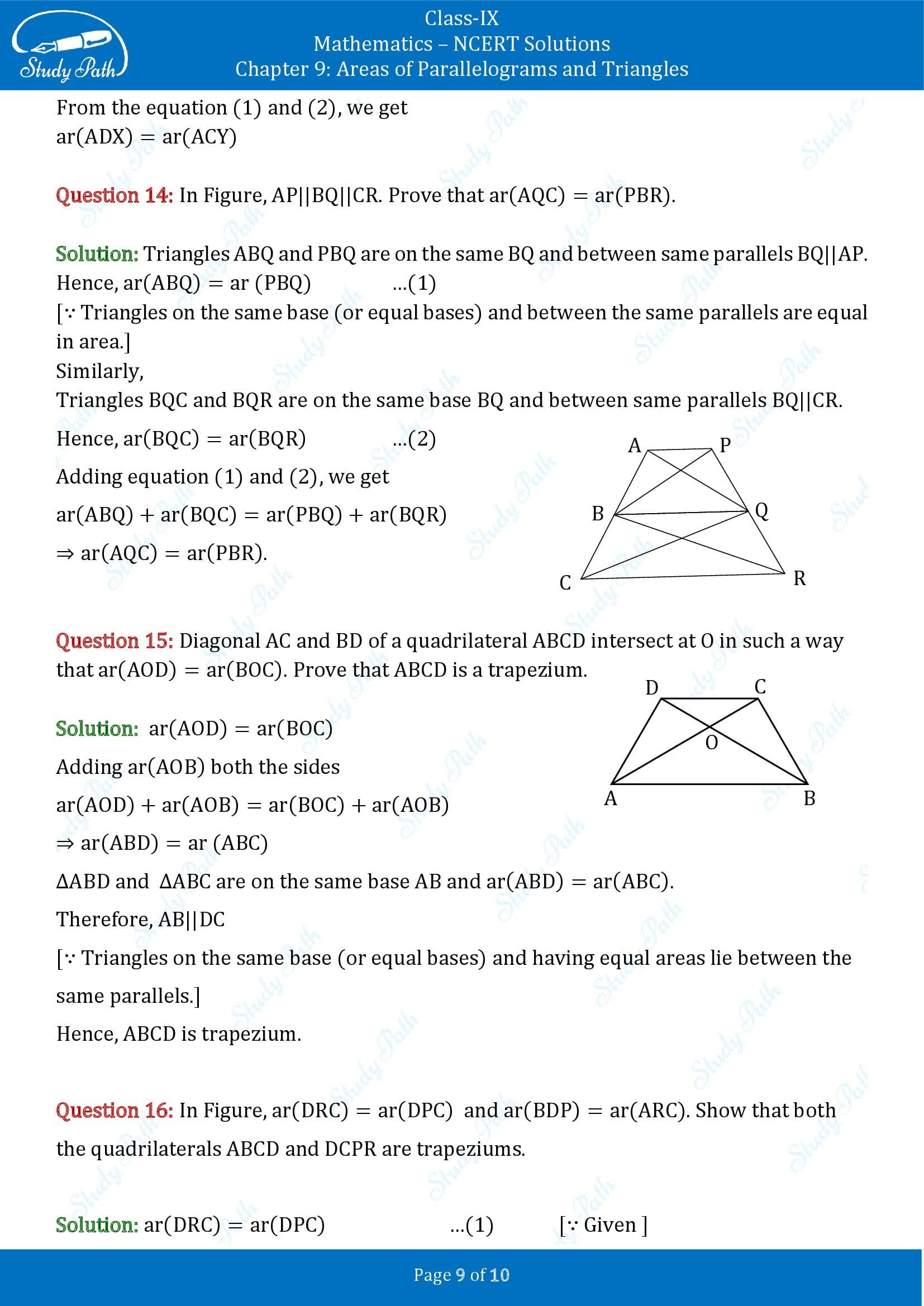NCERT Solutions for Class 9 Maths Chapter 9 Areas of Parallelograms and Triangles Exercise 9.3 00009