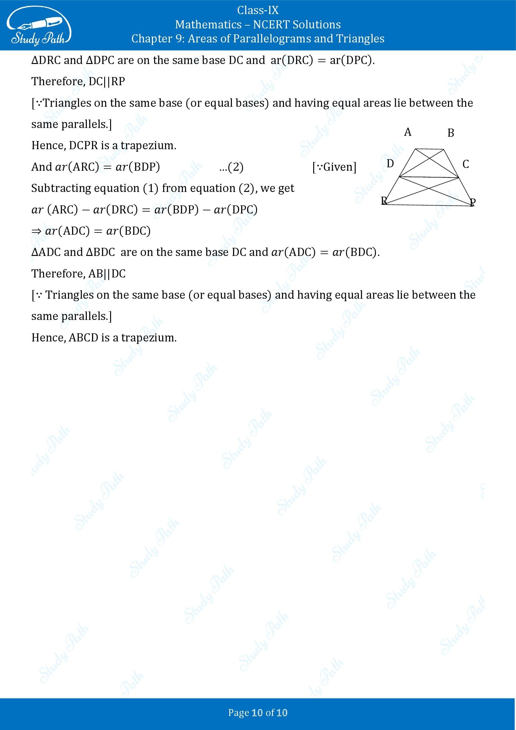 NCERT Solutions for Class 9 Maths Chapter 9 Areas of Parallelograms and Triangles Exercise 9.3 00010