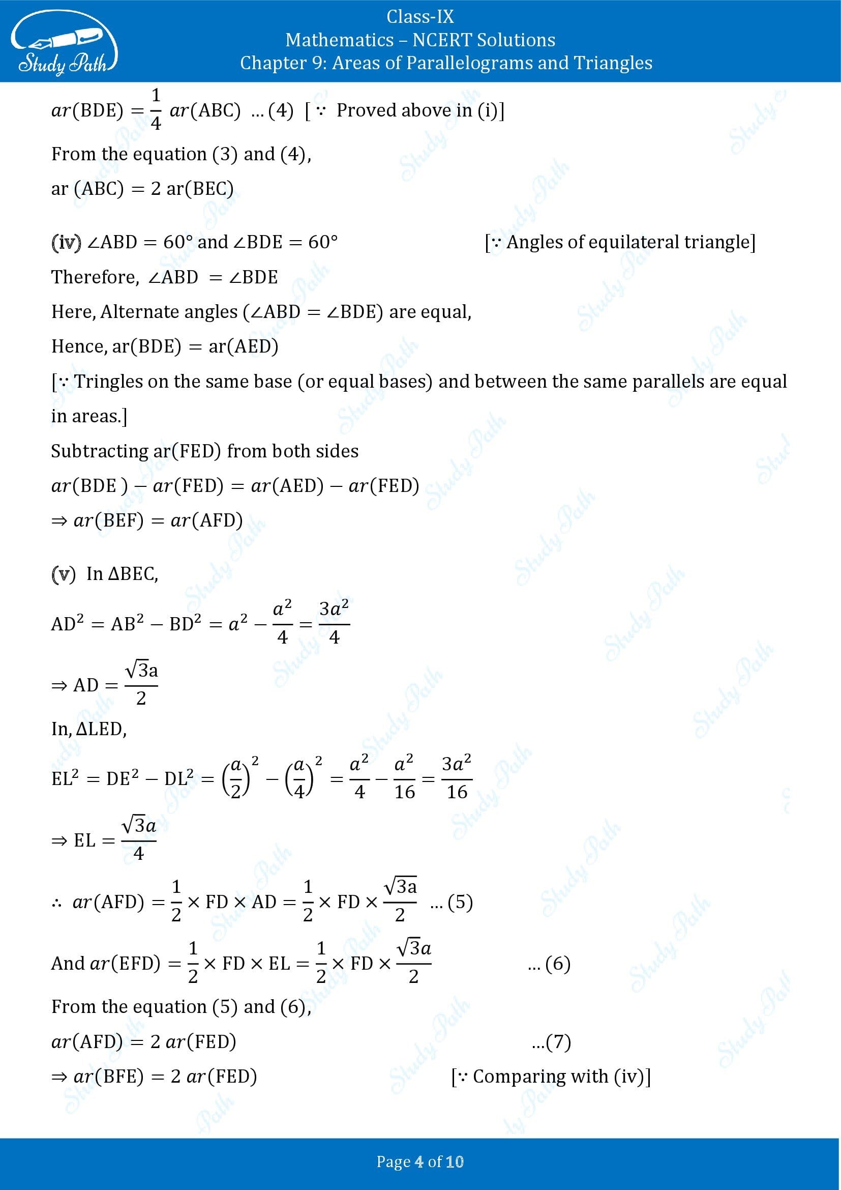 NCERT Solutions for Class 9 Maths Chapter 9 Areas of Parallelograms and Triangles Exercise 9.4 00004