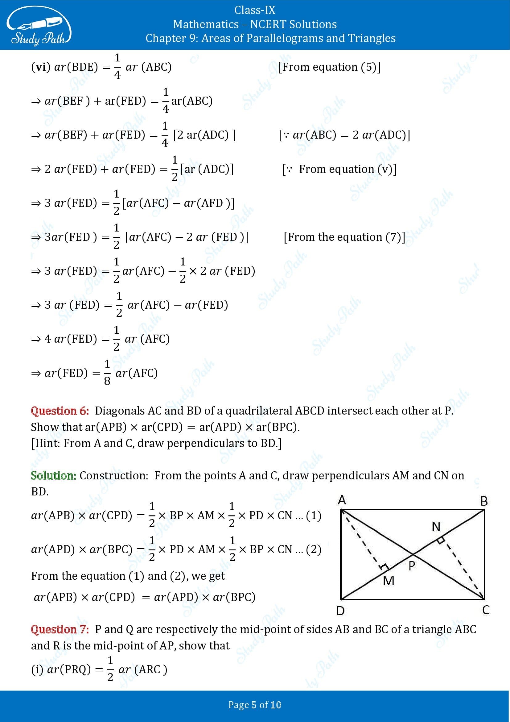NCERT Solutions for Class 9 Maths Chapter 9 Areas of Parallelograms and Triangles Exercise 9.4 00005