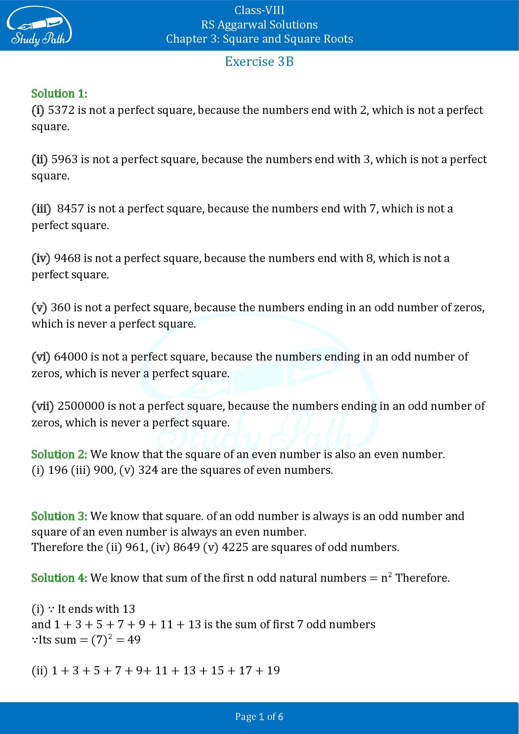 RS Aggarwal Solutions Class 8 Chapter 3 Square and Square Roots Exercise 3B 00001