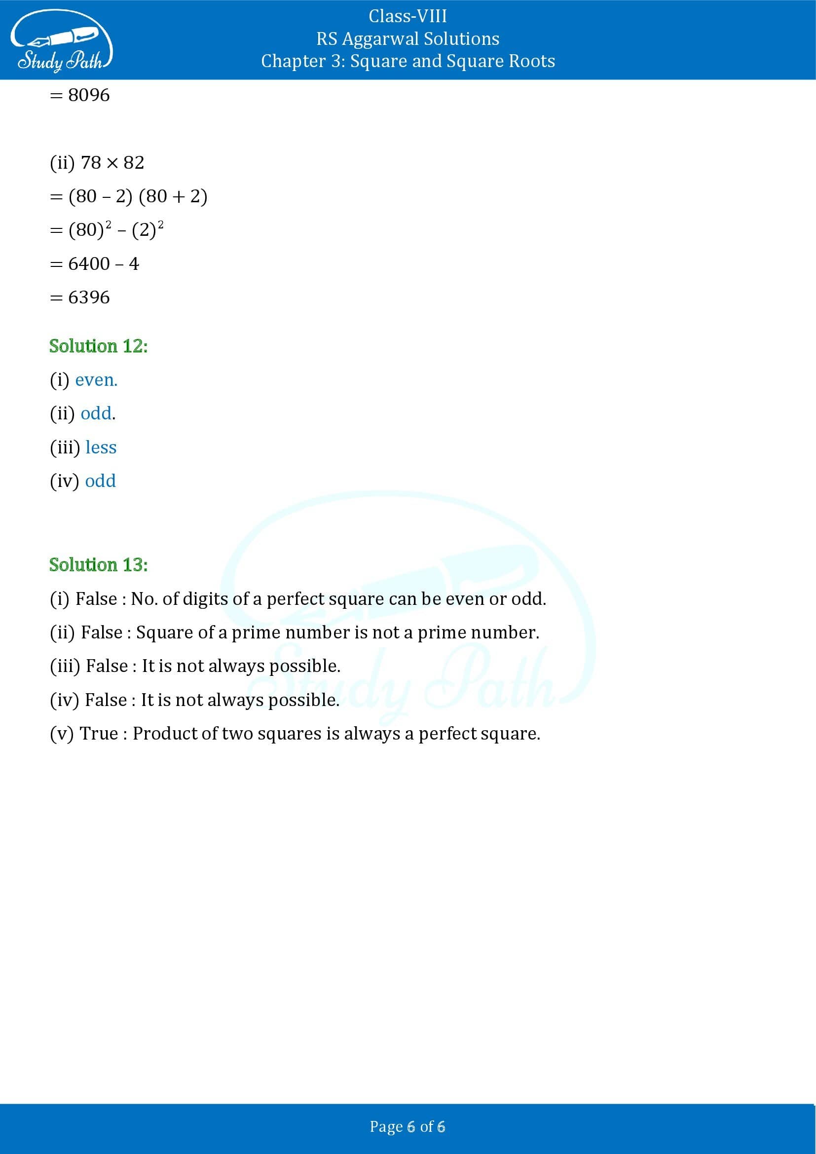RS Aggarwal Solutions Class 8 Chapter 3 Square and Square Roots Exercise 3B 00006