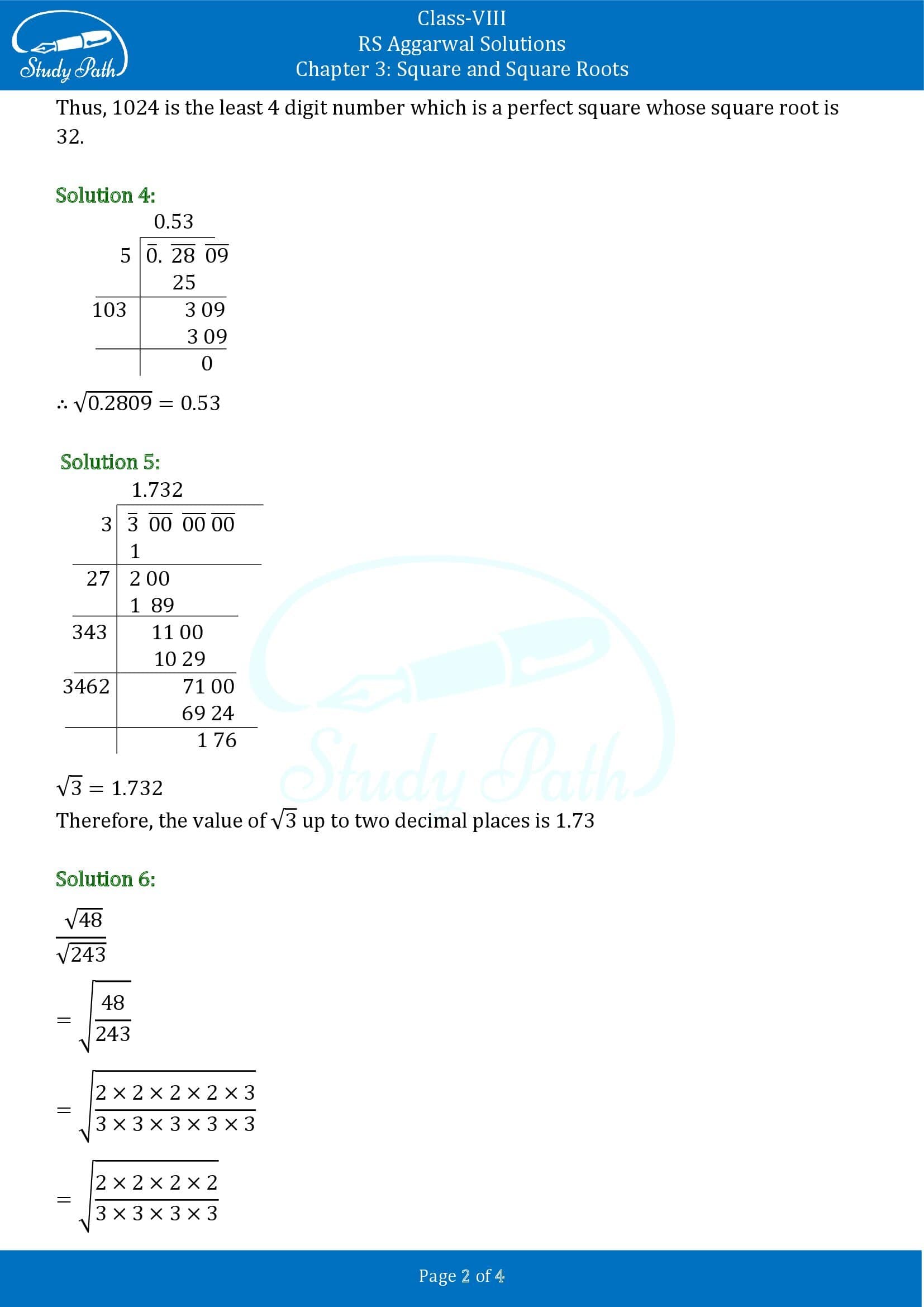 RS Aggarwal Solutions Class 8 Chapter 3 Square and Square Roots Test Paper 00002