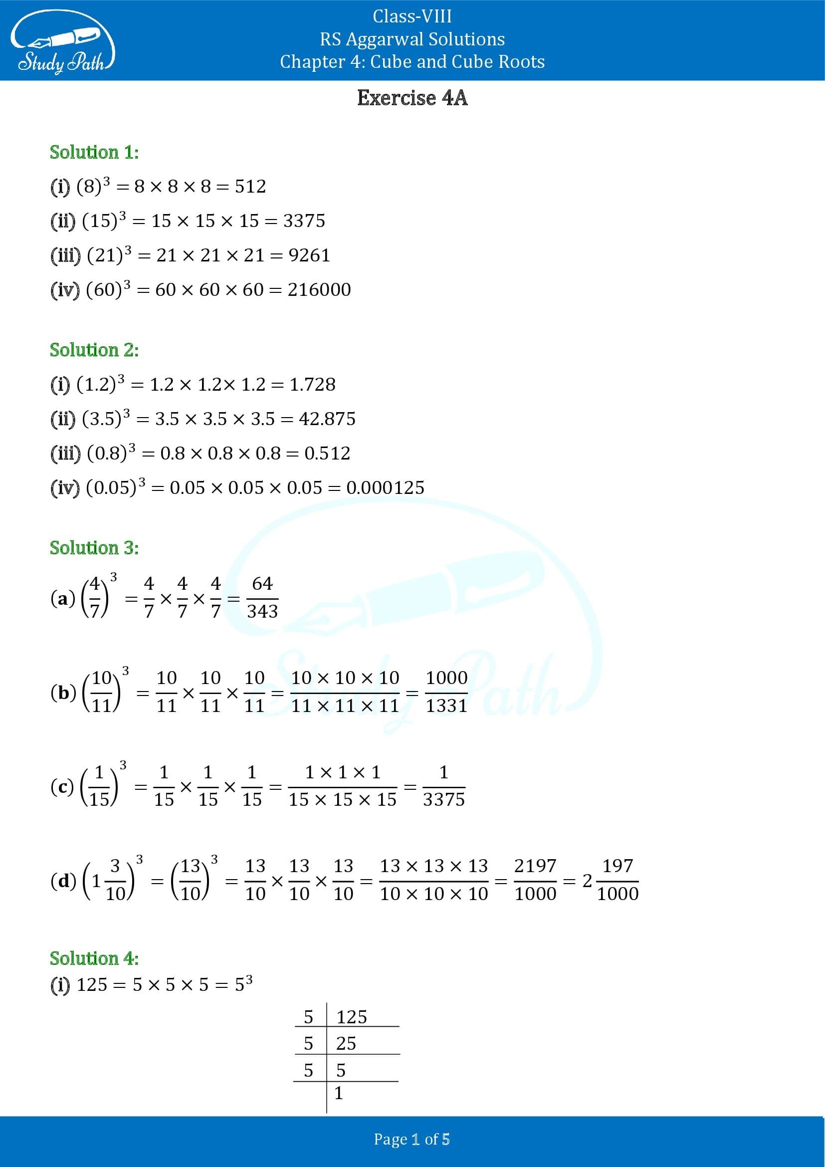 RS Aggarwal Solutions Class 8 Chapter 4 Cube and Cube Roots Exercise 4A 00001