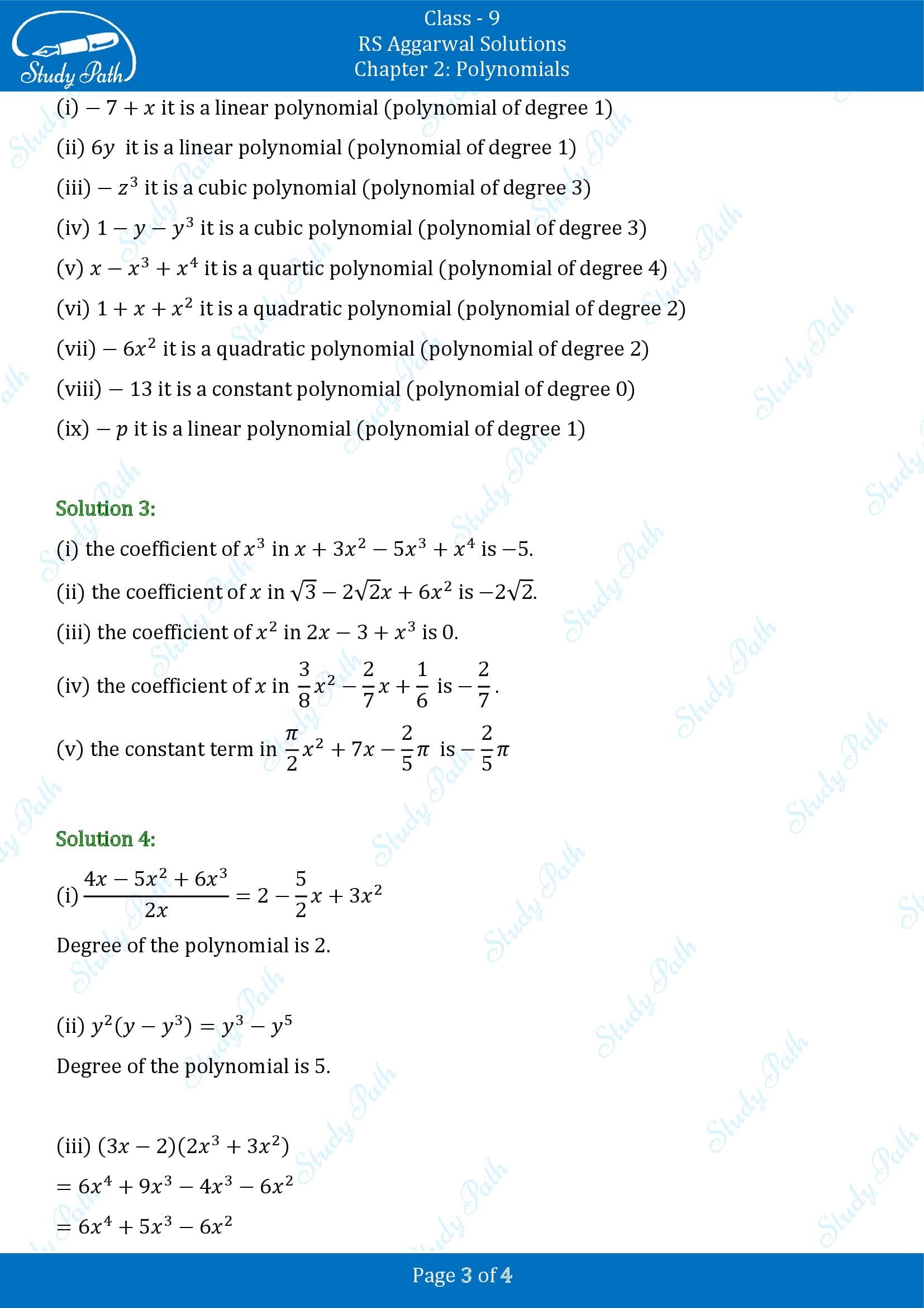 RS Aggarwal Solutions Class 9 Chapter 2 Polynomials Exercise 2A 003