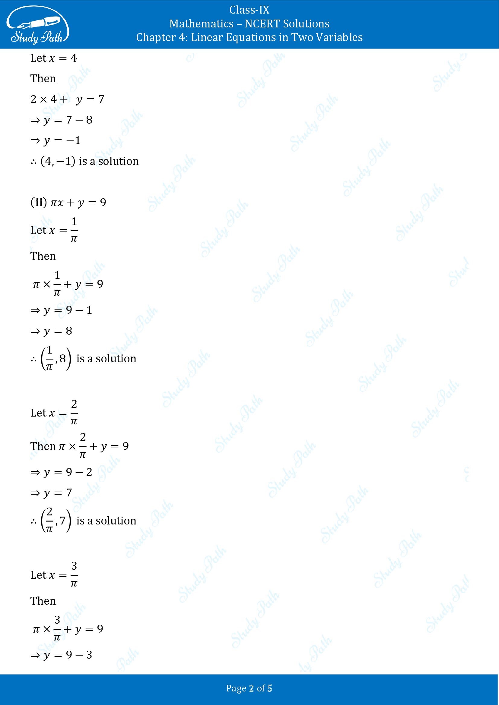 NCERT Solutions for Class 9 Maths Chapter 4 Linear Equations in Two Variables Exercise 4.2 00002