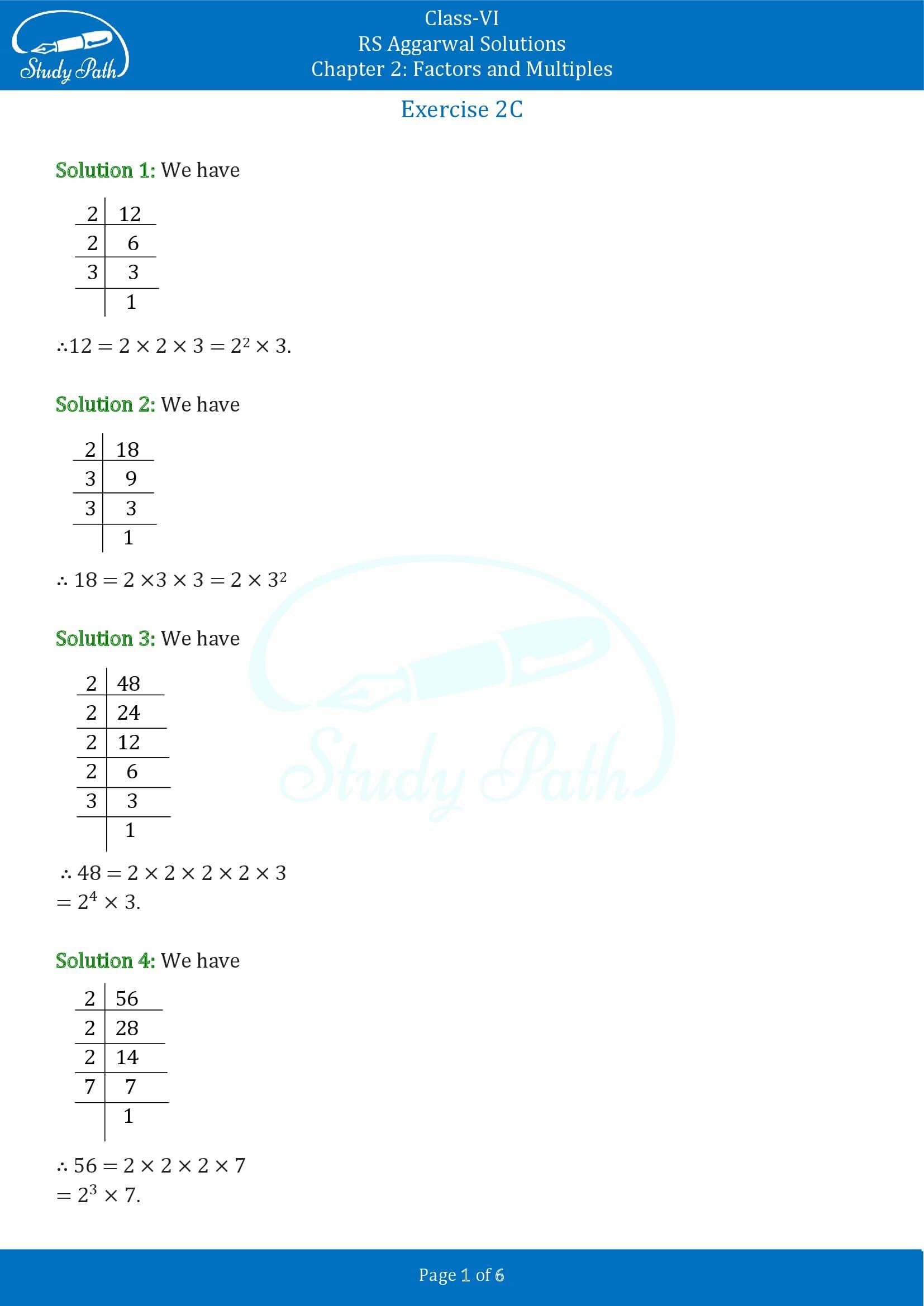 RS Aggarwal Solutions Class 6 Chapter 2 Factors and Multiples Exercise 2C 00001