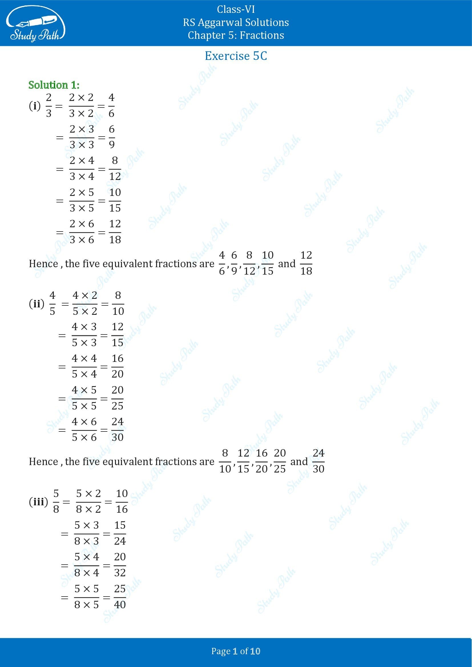 RS Aggarwal Solutions Class 6 Chapter 5 Fractions Exercise 5C 00001