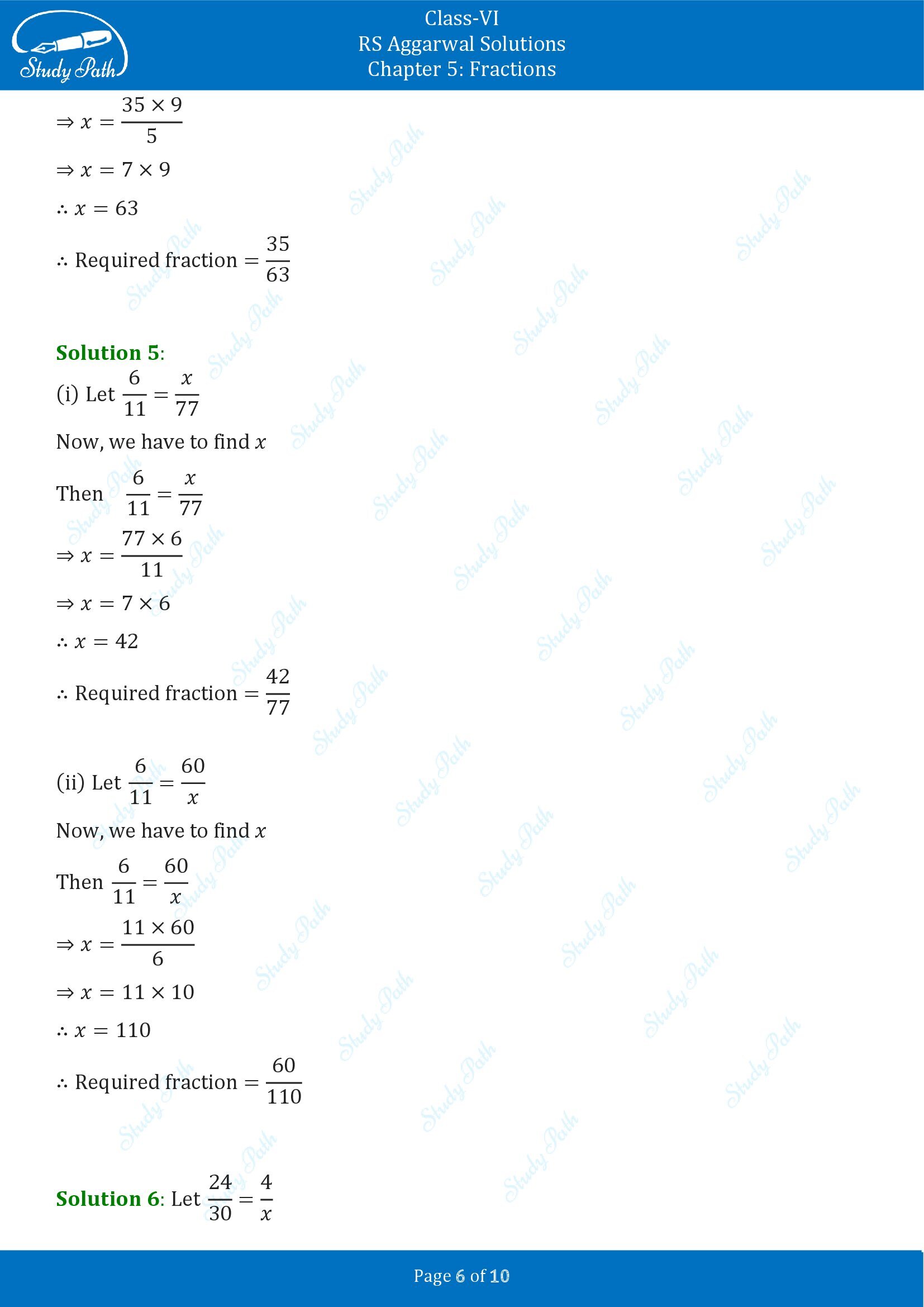 RS Aggarwal Solutions Class 6 Chapter 5 Fractions Exercise 5C 00006