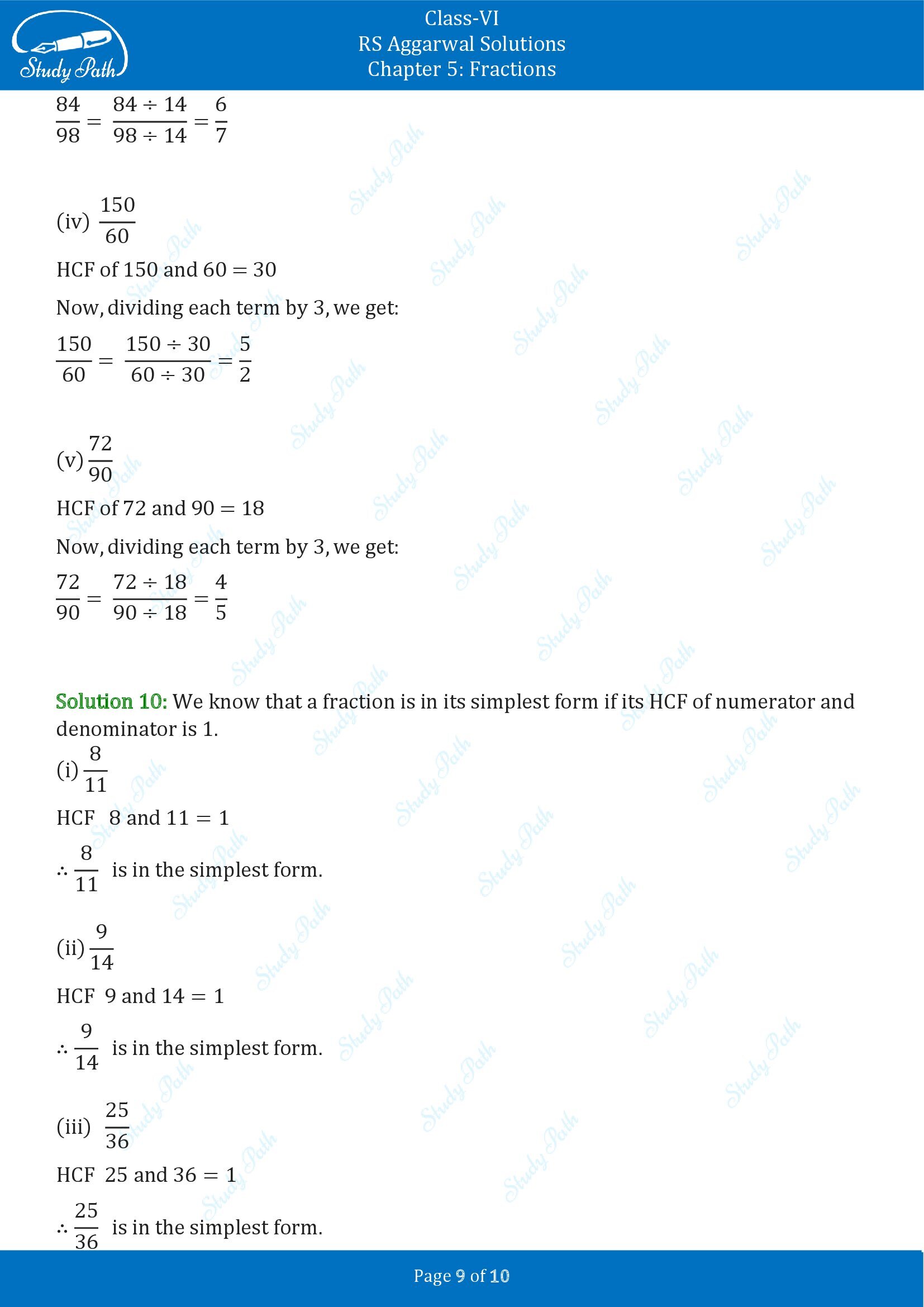RS Aggarwal Solutions Class 6 Chapter 5 Fractions Exercise 5C 00009