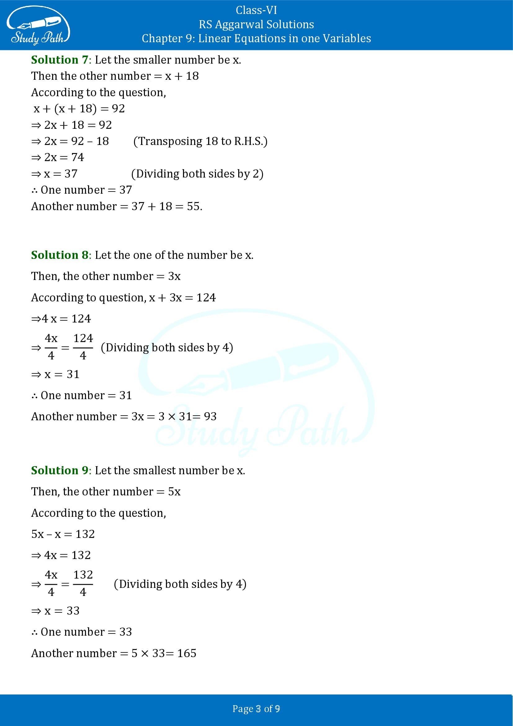 RS Aggarwal Solutions Class 6 Chapter 9 Linear Equations in One Variable Exercise 9C 00003