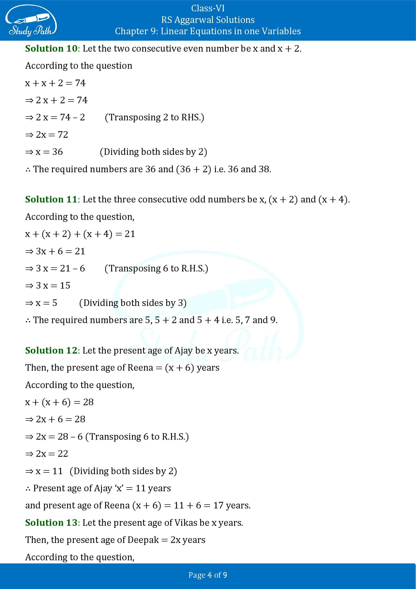 RS Aggarwal Solutions Class 6 Chapter 9 Linear Equations in One Variable Exercise 9C 00004