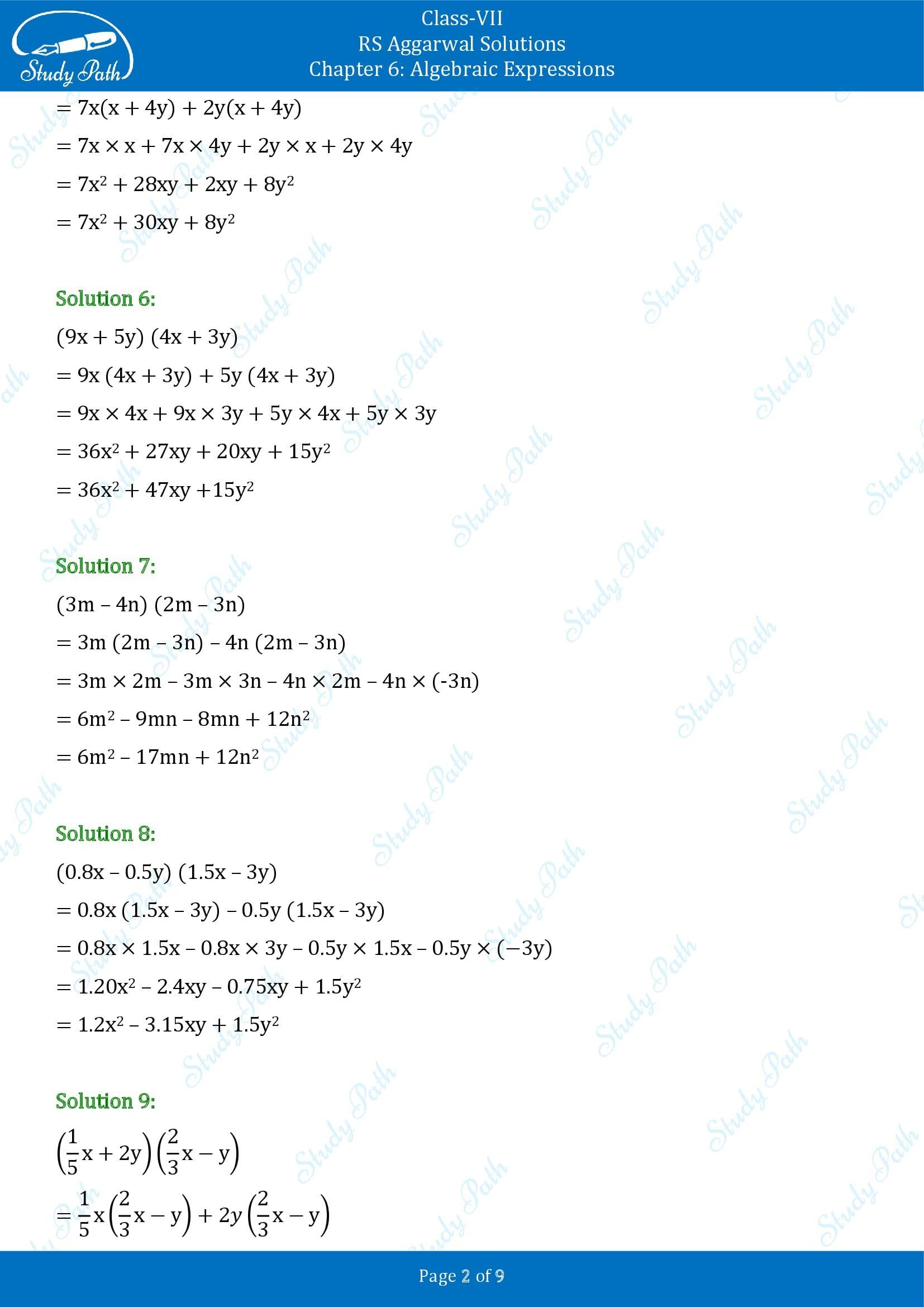 RS Aggarwal Solutions Class 7 Chapter 6 Algebraic Expresions Exercise 6D 00002