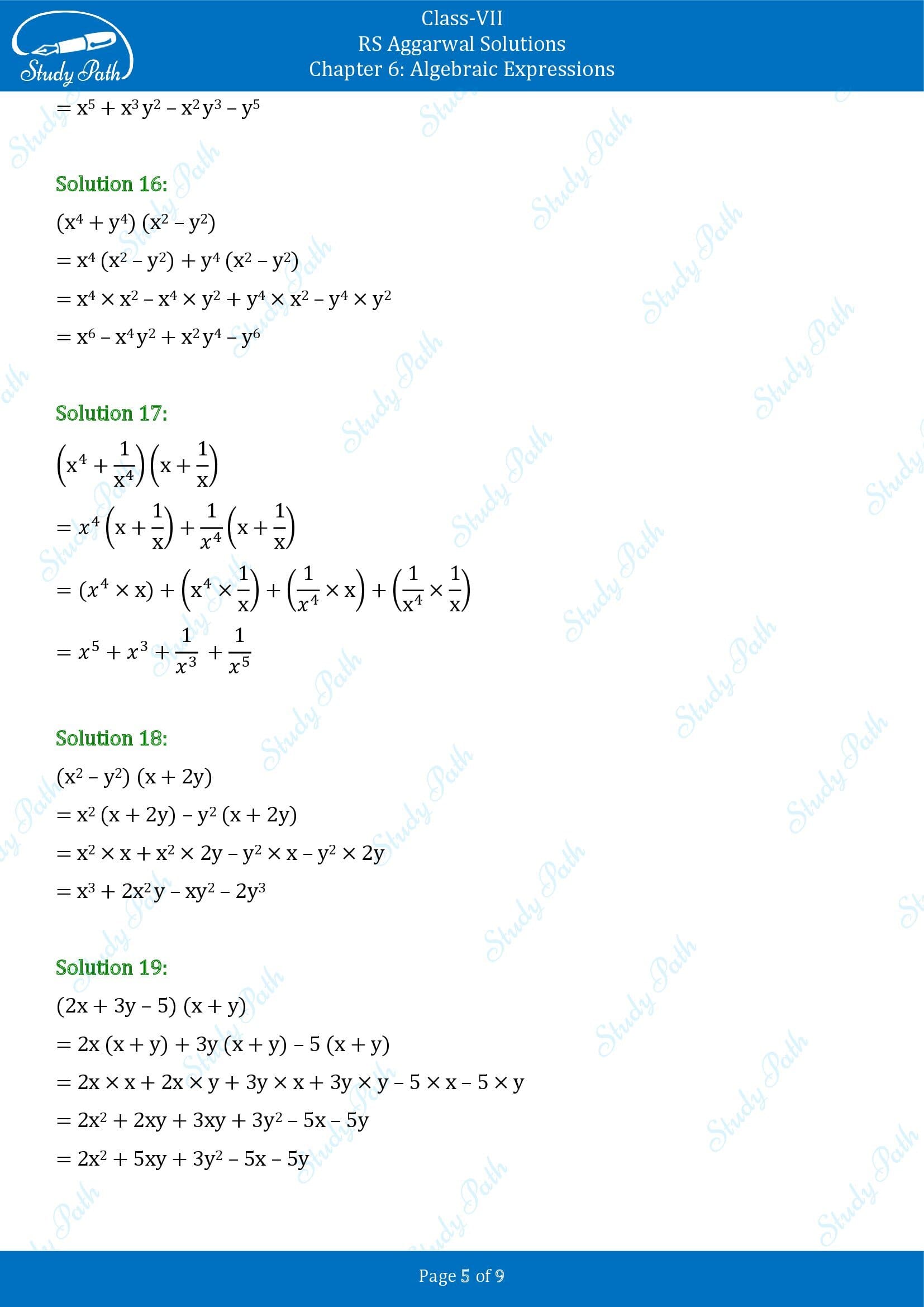 RS Aggarwal Solutions Class 7 Chapter 6 Algebraic Expresions Exercise 6D 00005