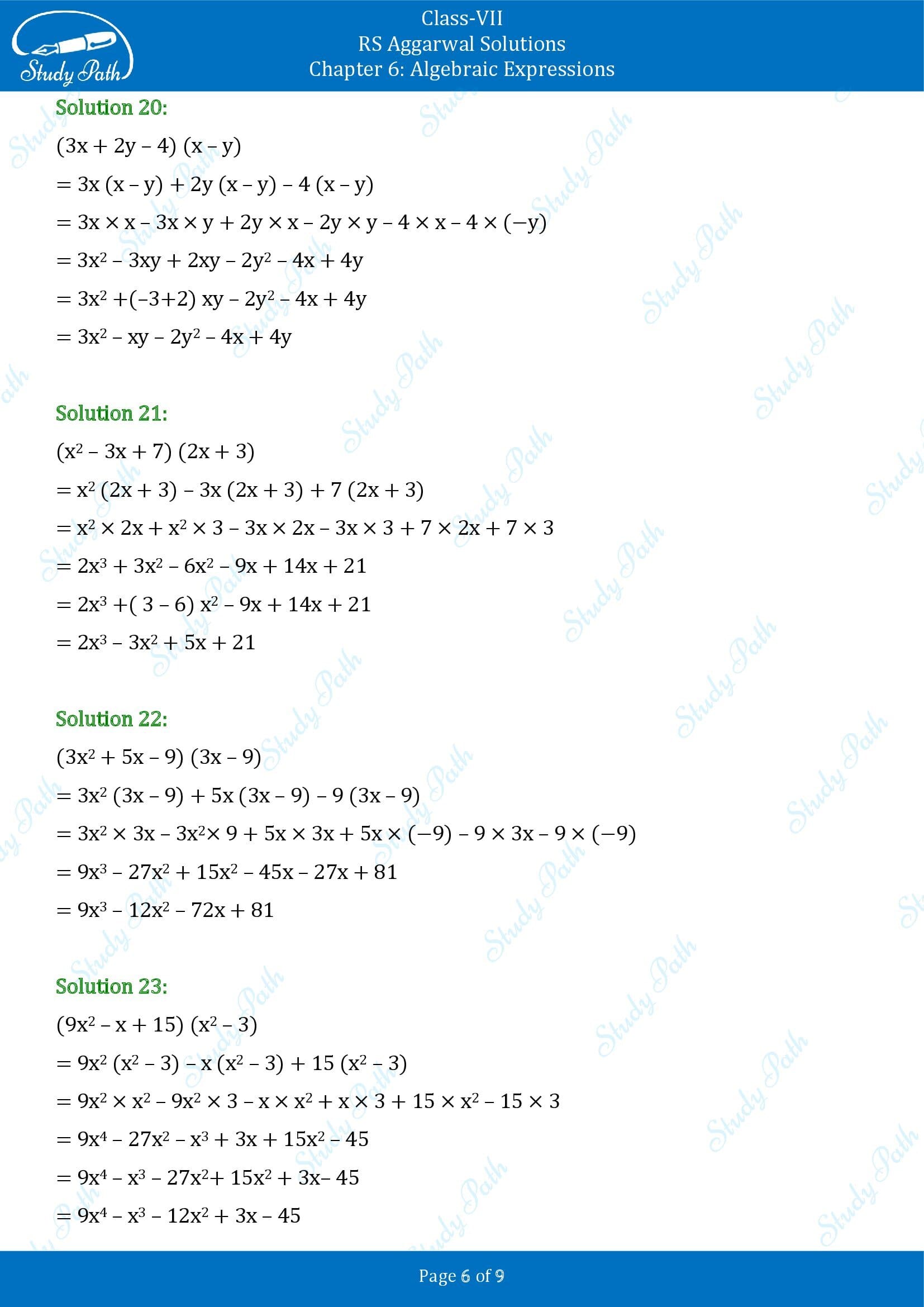 RS Aggarwal Solutions Class 7 Chapter 6 Algebraic Expresions Exercise 6D 00006