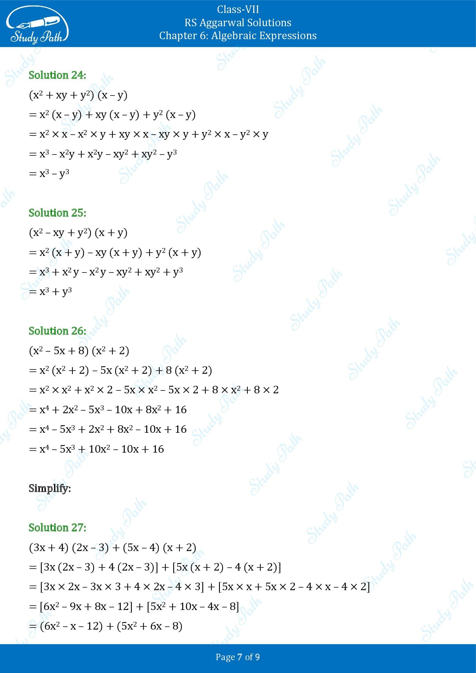 RS Aggarwal Solutions Class 7 Chapter 6 Algebraic Expresions Exercise 6D 00007