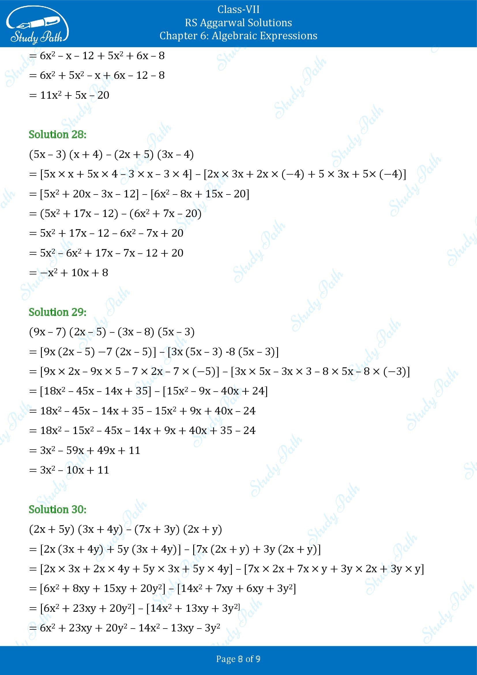 RS Aggarwal Solutions Class 7 Chapter 6 Algebraic Expresions Exercise 6D 00008