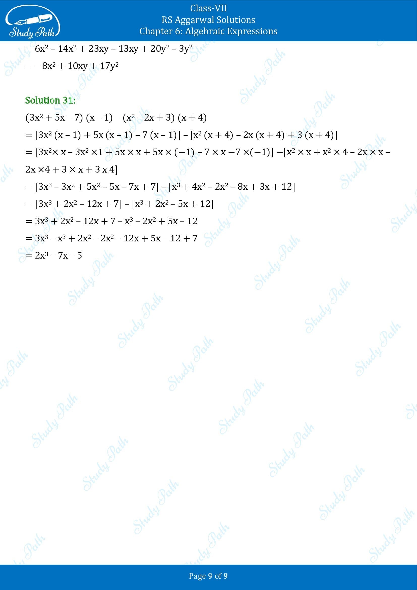 RS Aggarwal Solutions Class 7 Chapter 6 Algebraic Expresions Exercise 6D 00009