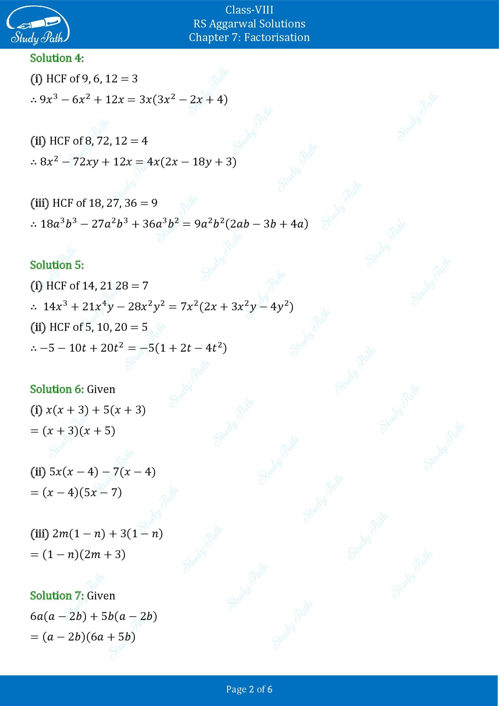 RS Aggarwal Solutions Class 8 Chapter 7 Factorisation Exercise 7A 00002