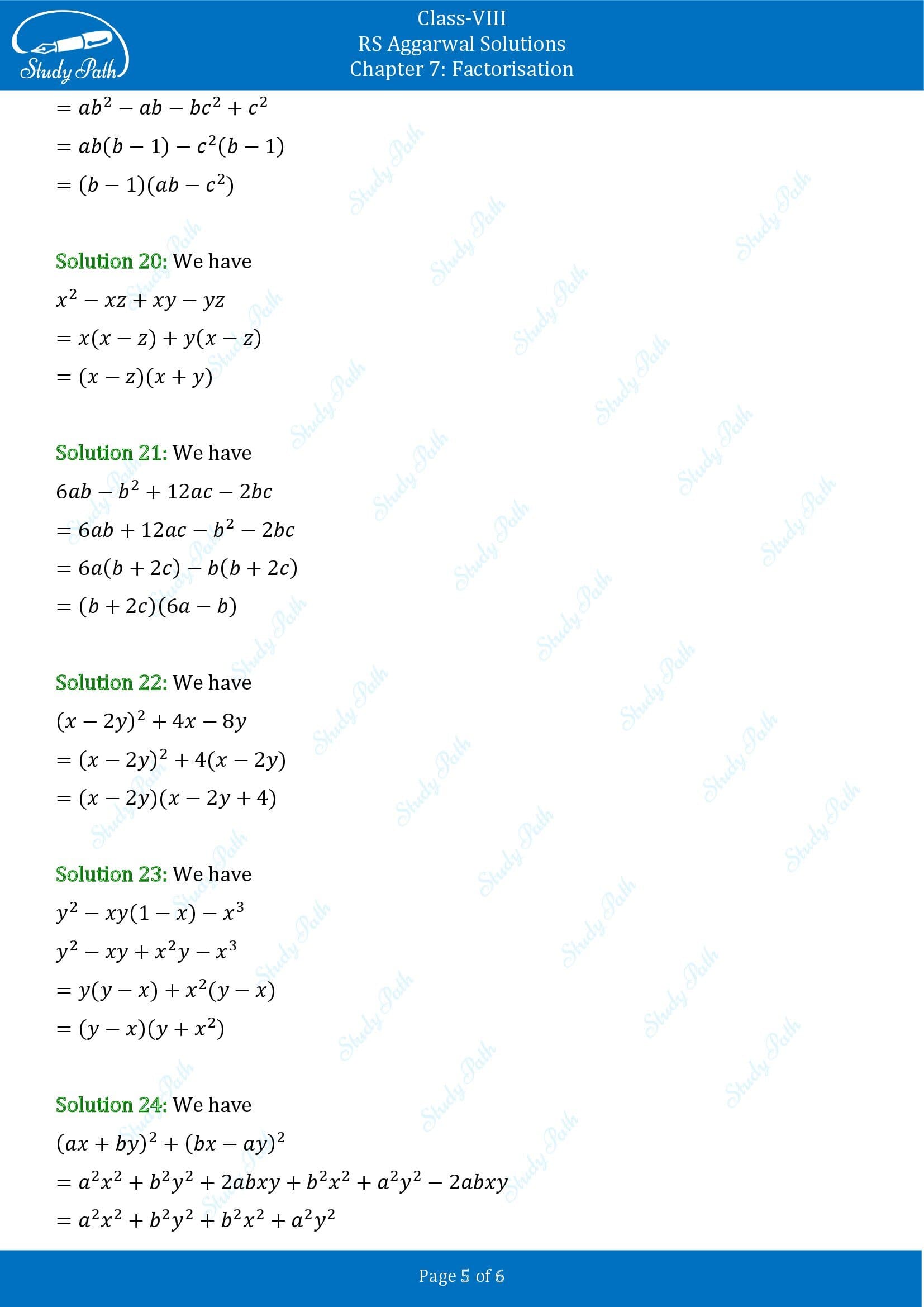 RS Aggarwal Solutions Class 8 Chapter 7 Factorisation Exercise 7A 00005