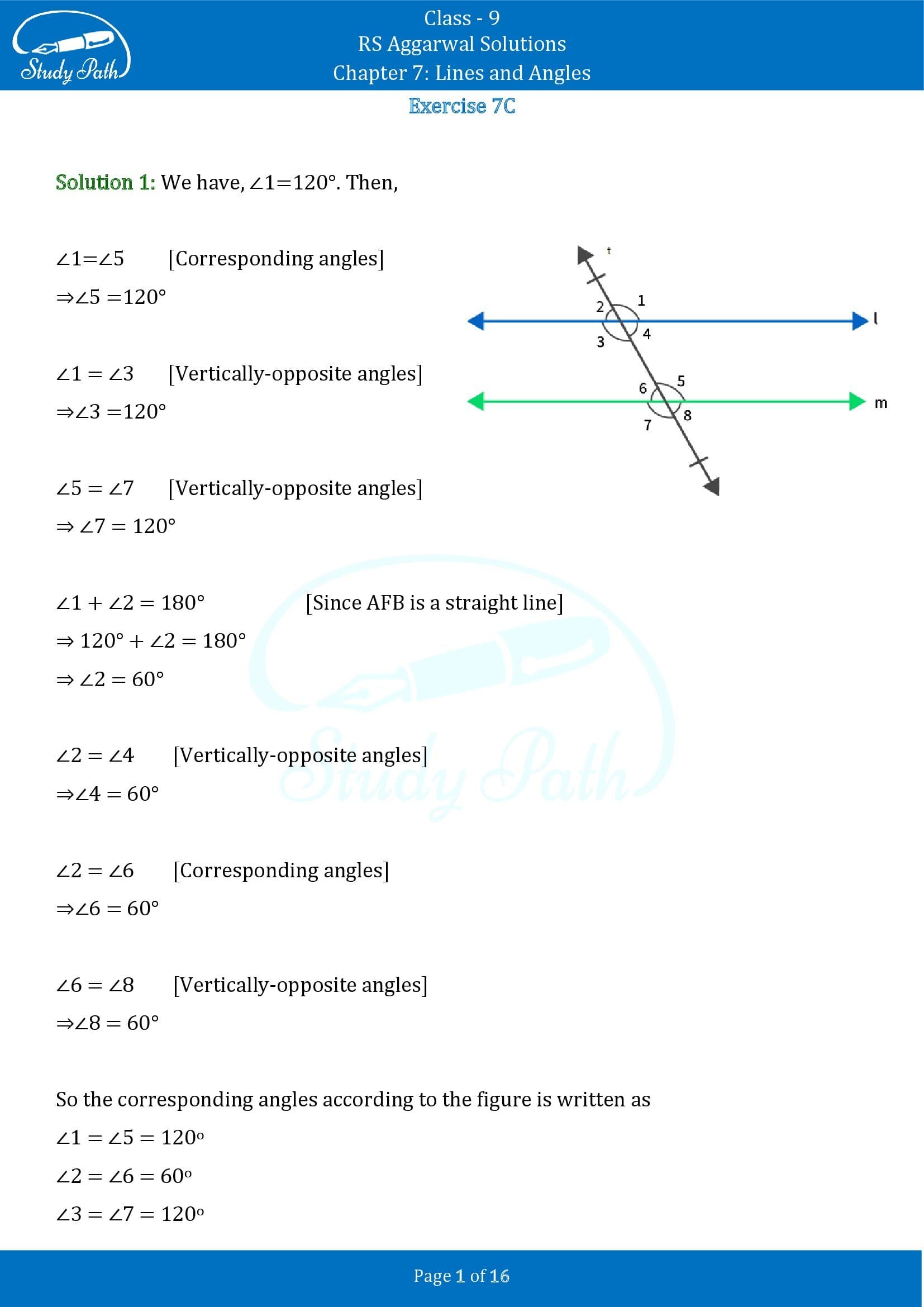 RS Aggarwal Solutions Class 9 Chapter 7 Lines and Angles Exercise 7C 00001
