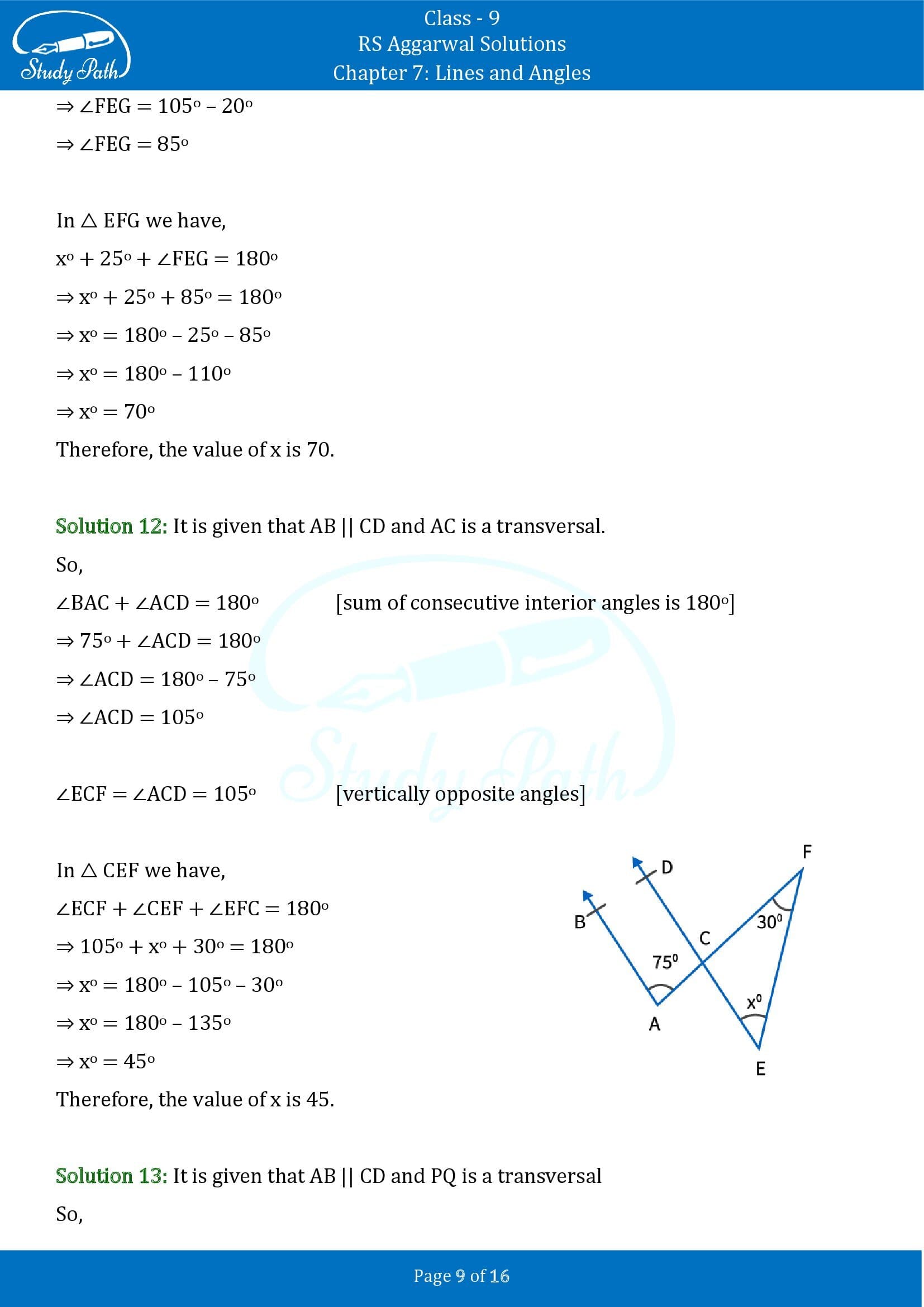 RS Aggarwal Solutions Class 9 Chapter 7 Lines and Angles Exercise 7C 00009