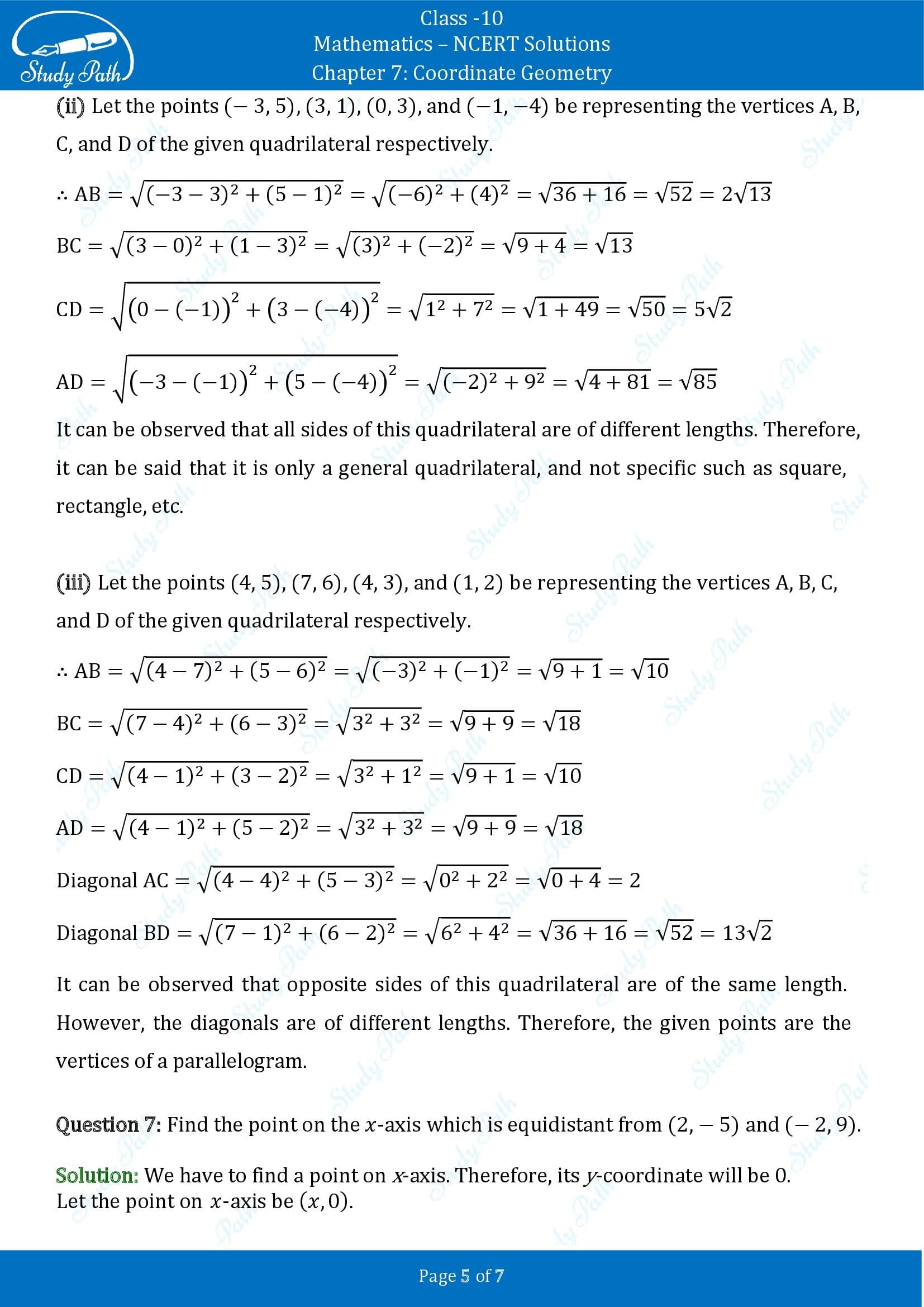 NCERT Solutions for Class 10 Maths Chapter 7 Coordinate Geometry Exercise 7.1 0005