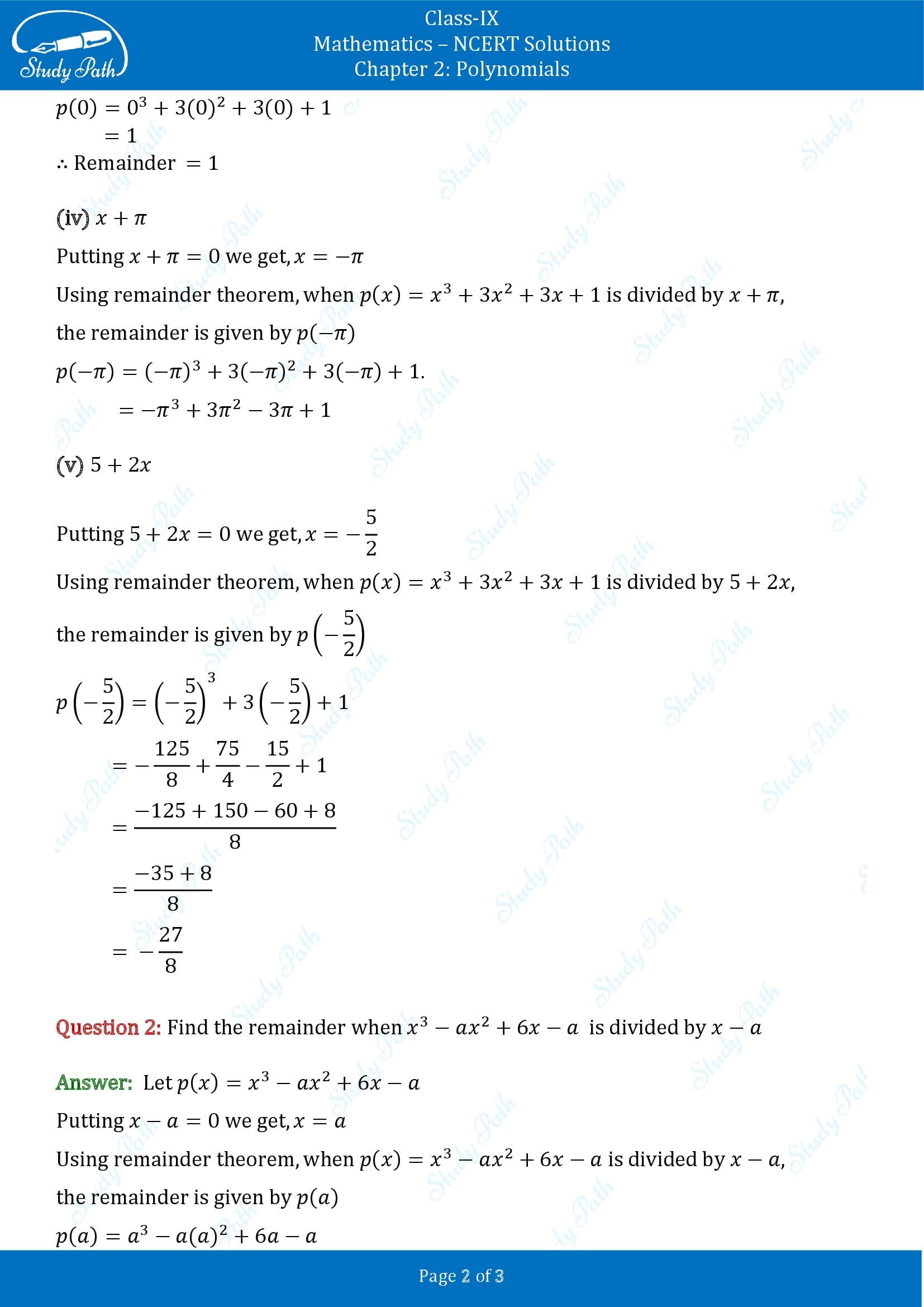 NCERT Solutions for Class 9 Maths Chapter 2 Polynomials Exercise 2.3 00002