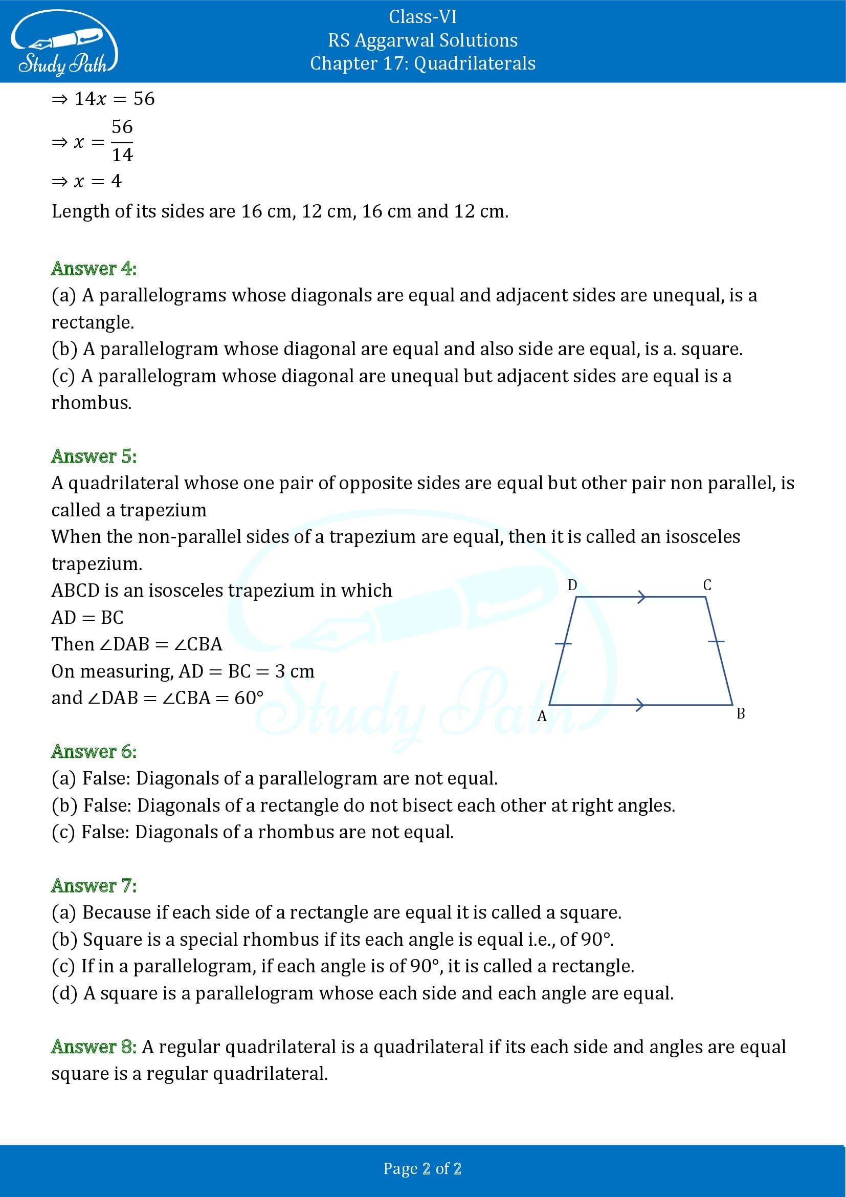 RS Aggarwal Solutions Class 6 Chapter 17 Quadrilaterals Exercise 17A 00002