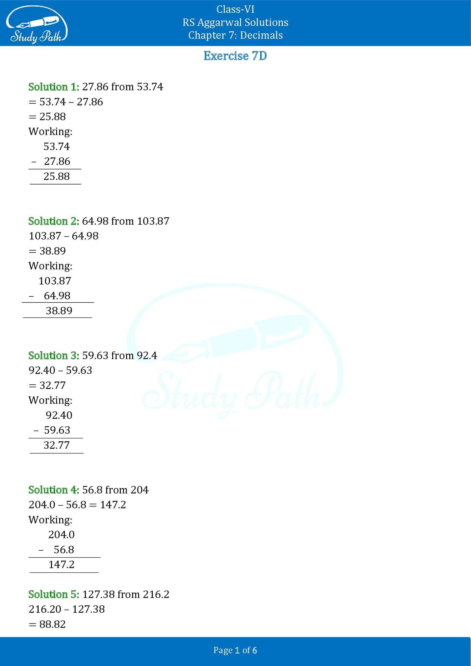 RS Aggarwal Solutions Class 6 Chapter 7 Decimals Exercise 7D 00001