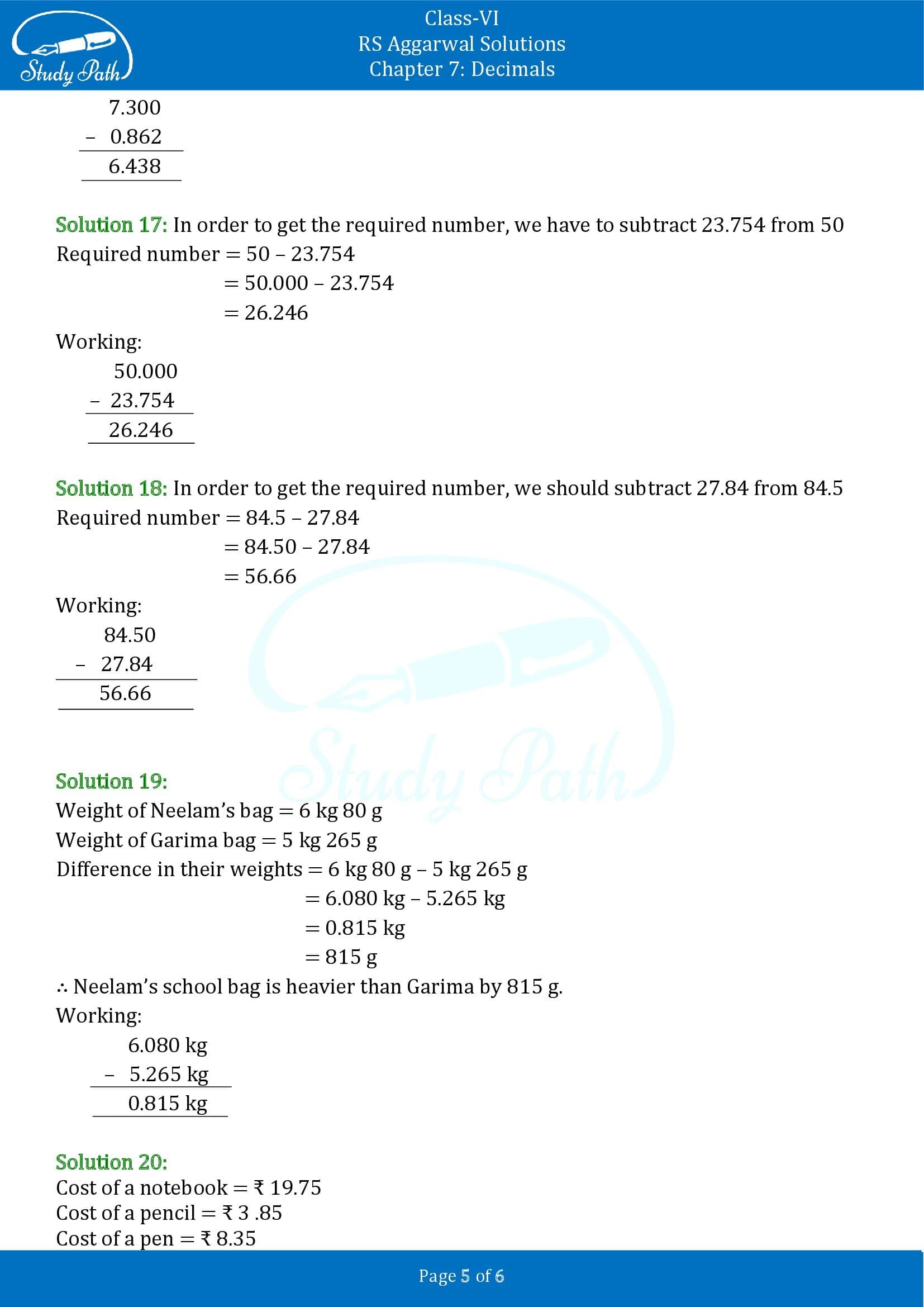 RS Aggarwal Solutions Class 6 Chapter 7 Decimals Exercise 7D 00005