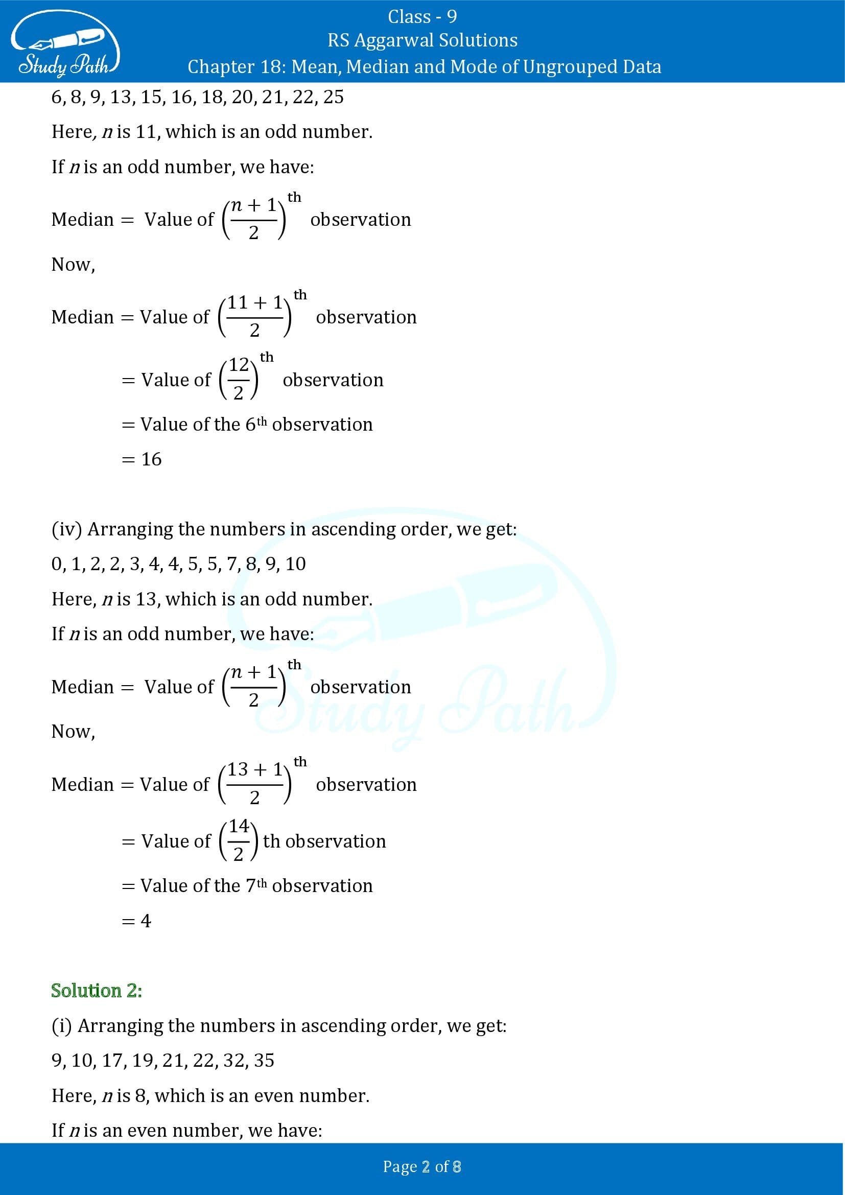 RS Aggarwal Solutions Class 9 Chapter 18 Mean Median and Mode of Ungrouped Data Exercise 18C 0002