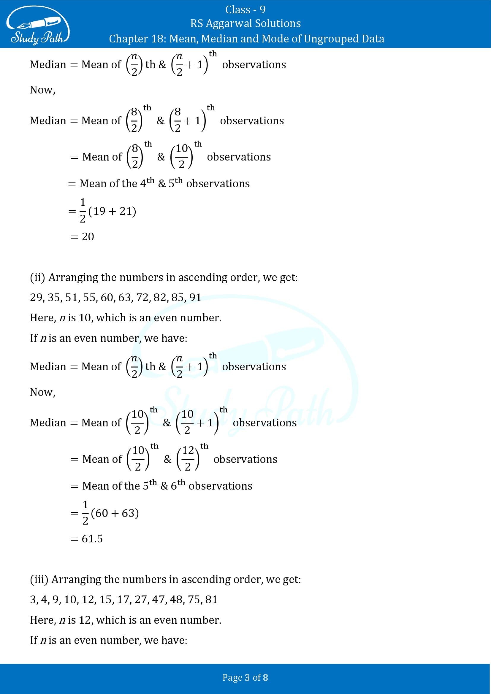 RS Aggarwal Solutions Class 9 Chapter 18 Mean Median and Mode of Ungrouped Data Exercise 18C 0003