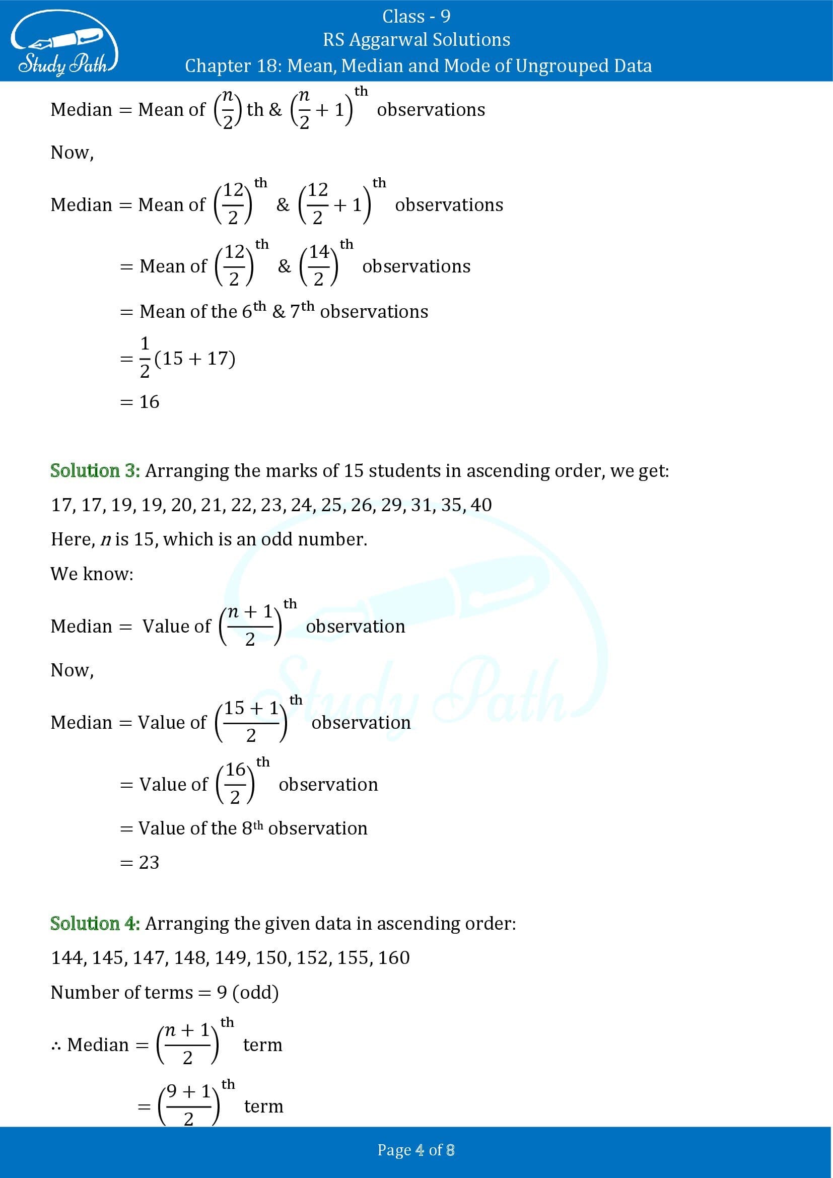 RS Aggarwal Solutions Class 9 Chapter 18 Mean Median and Mode of Ungrouped Data Exercise 18C 0004