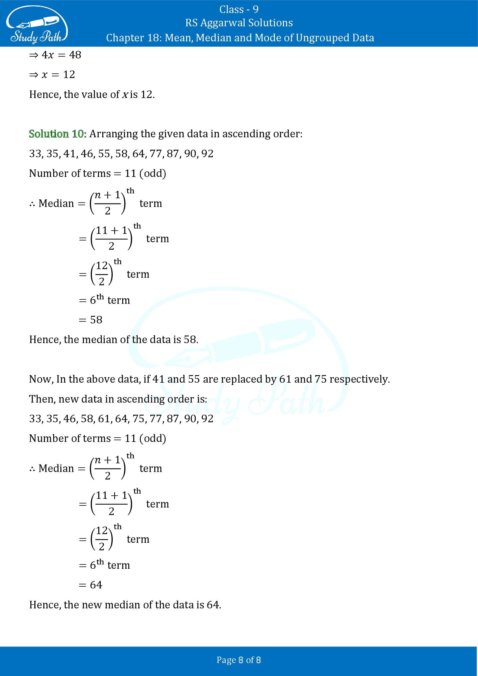 RS Aggarwal Solutions Class 9 Chapter 18 Mean Median and Mode of Ungrouped Data Exercise 18C 0008