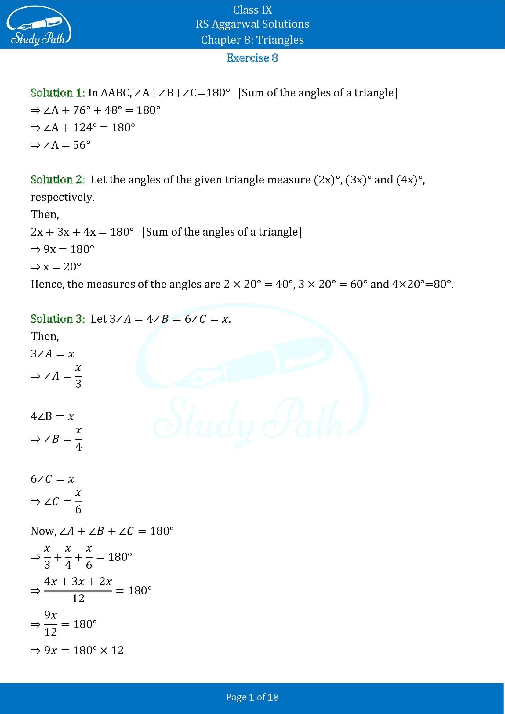 RS Aggarwal Solutions Class 9 Chapter 8 Triangles Exercise 8 0001