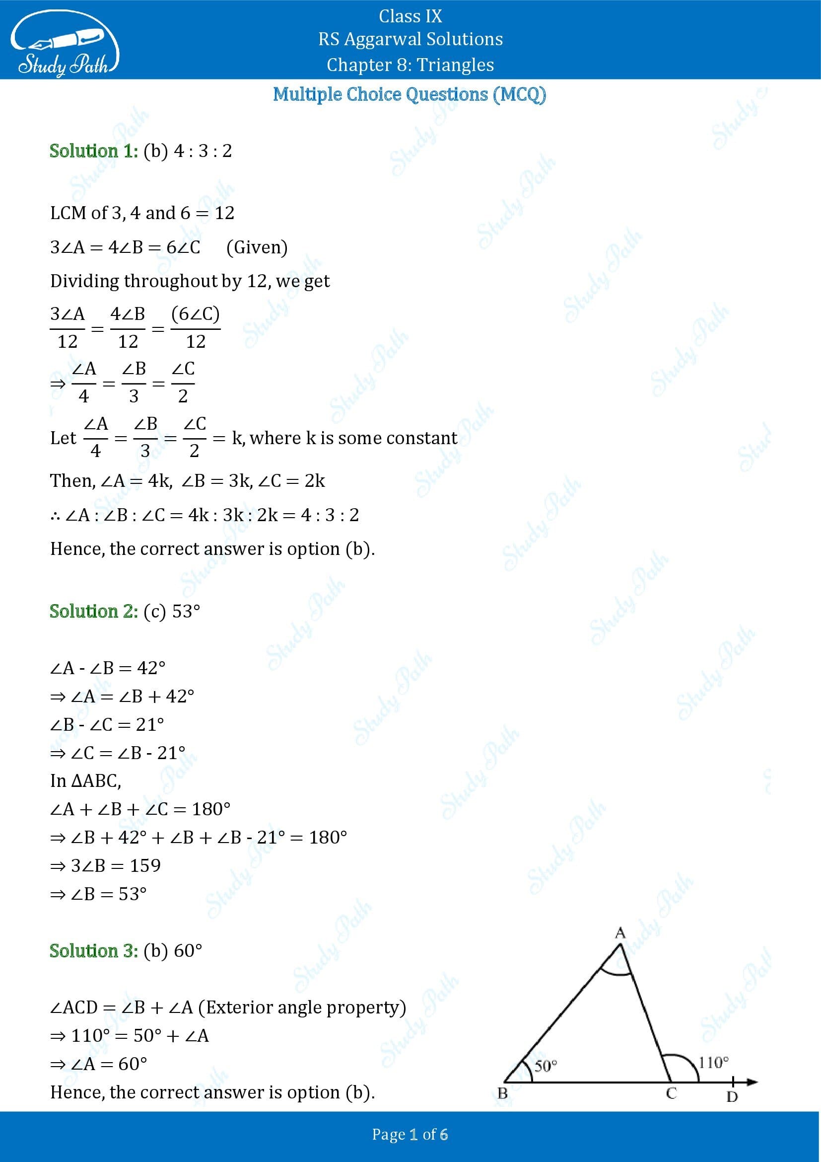 RS Aggarwal Solutions Class 9 Chapter 8 Triangles Multiple Choice Questions MCQs 0001