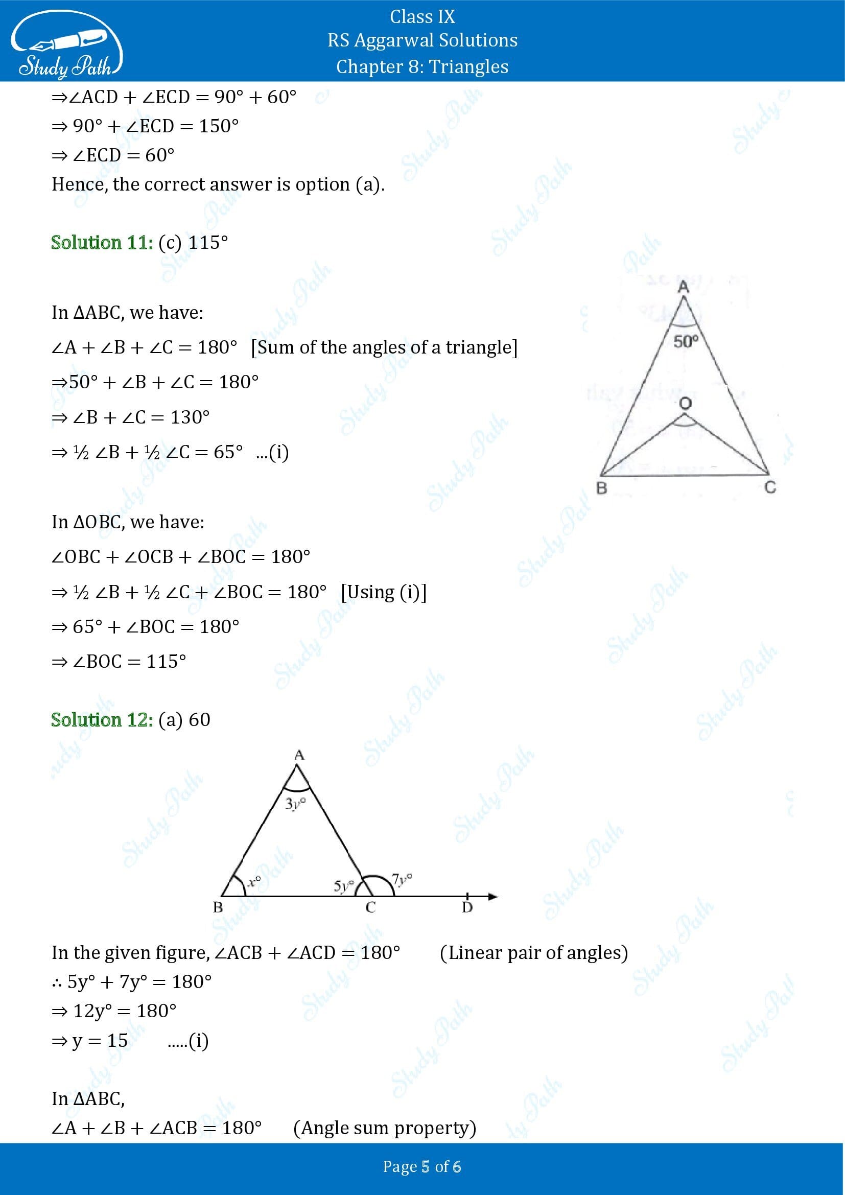 RS Aggarwal Solutions Class 9 Chapter 8 Triangles Multiple Choice Questions MCQs 0005