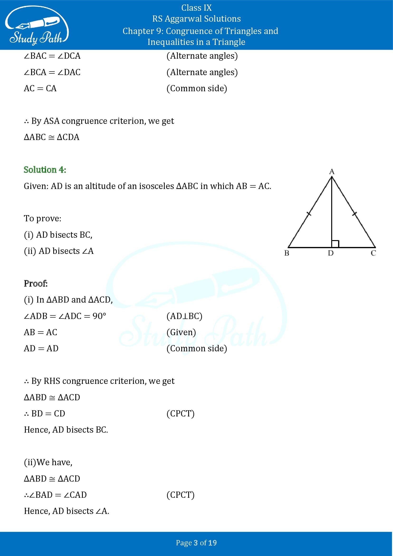 RS Aggarwal Solutions Class 9 Chapter 9 Congruence of Triangles and Inequalities in a Triangle Exercise 9A 0003