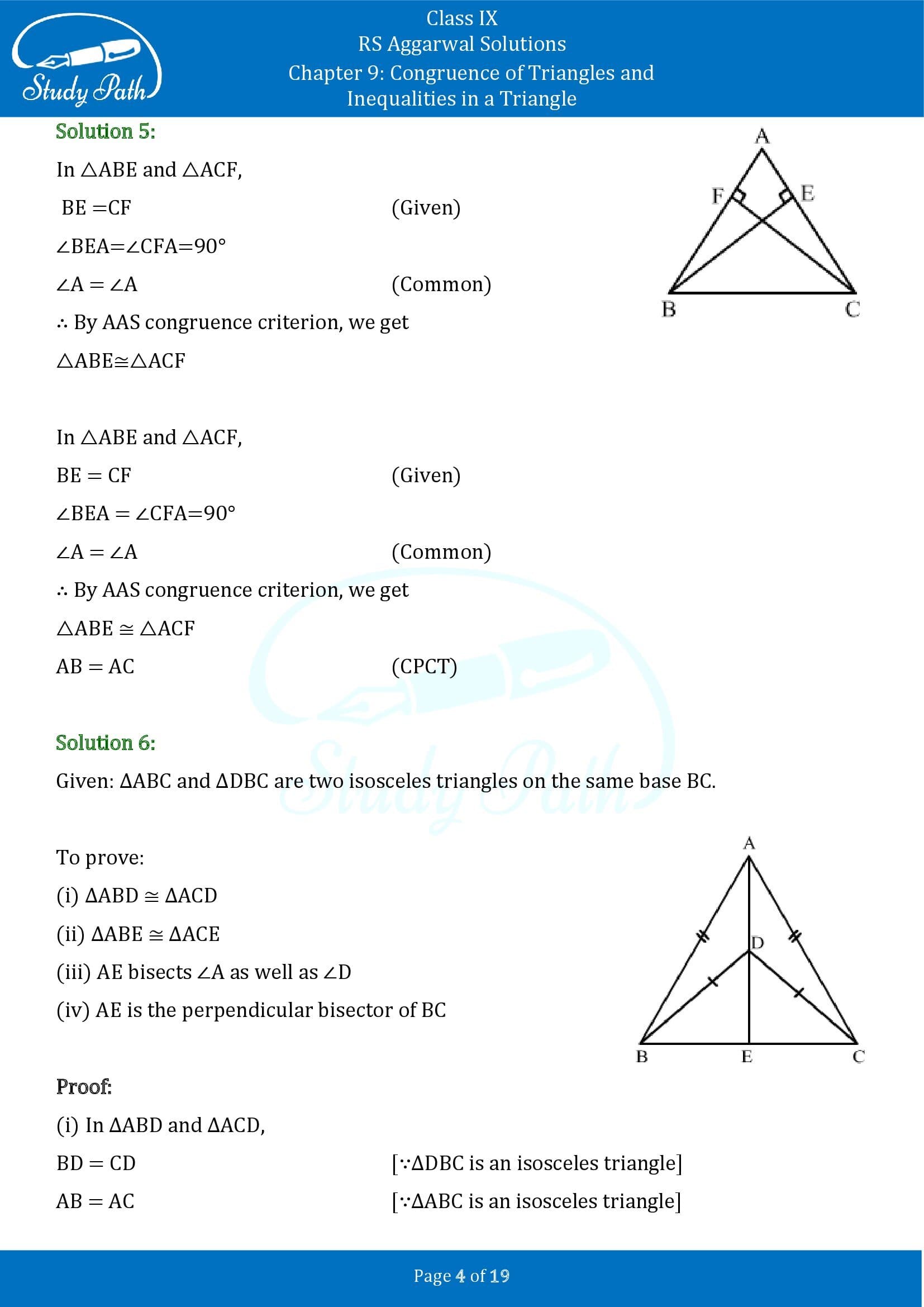 RS Aggarwal Solutions Class 9 Chapter 9 Congruence of Triangles and Inequalities in a Triangle Exercise 9A 0004