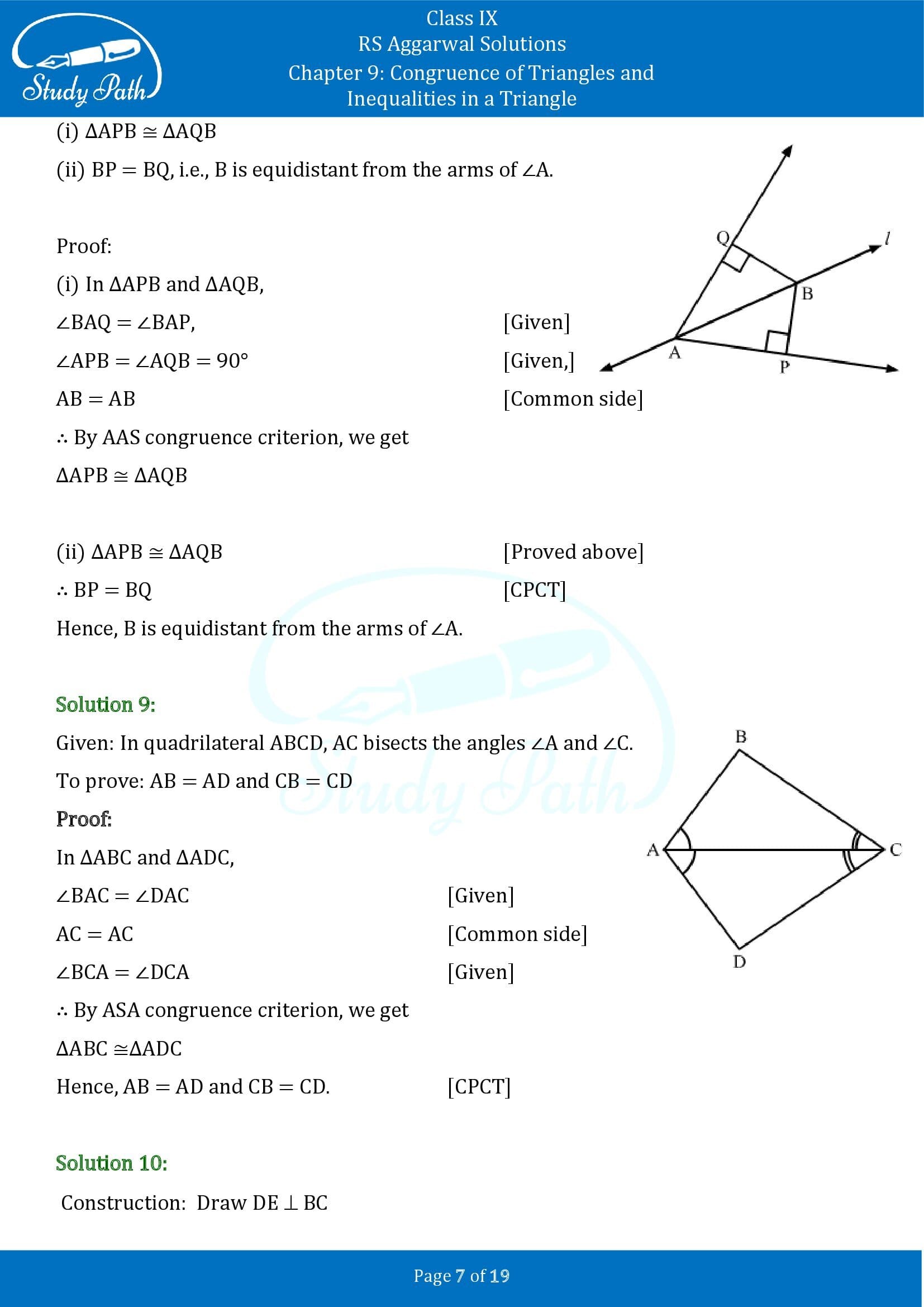 RS Aggarwal Solutions Class 9 Chapter 9 Congruence of Triangles and Inequalities in a Triangle Exercise 9A 0007