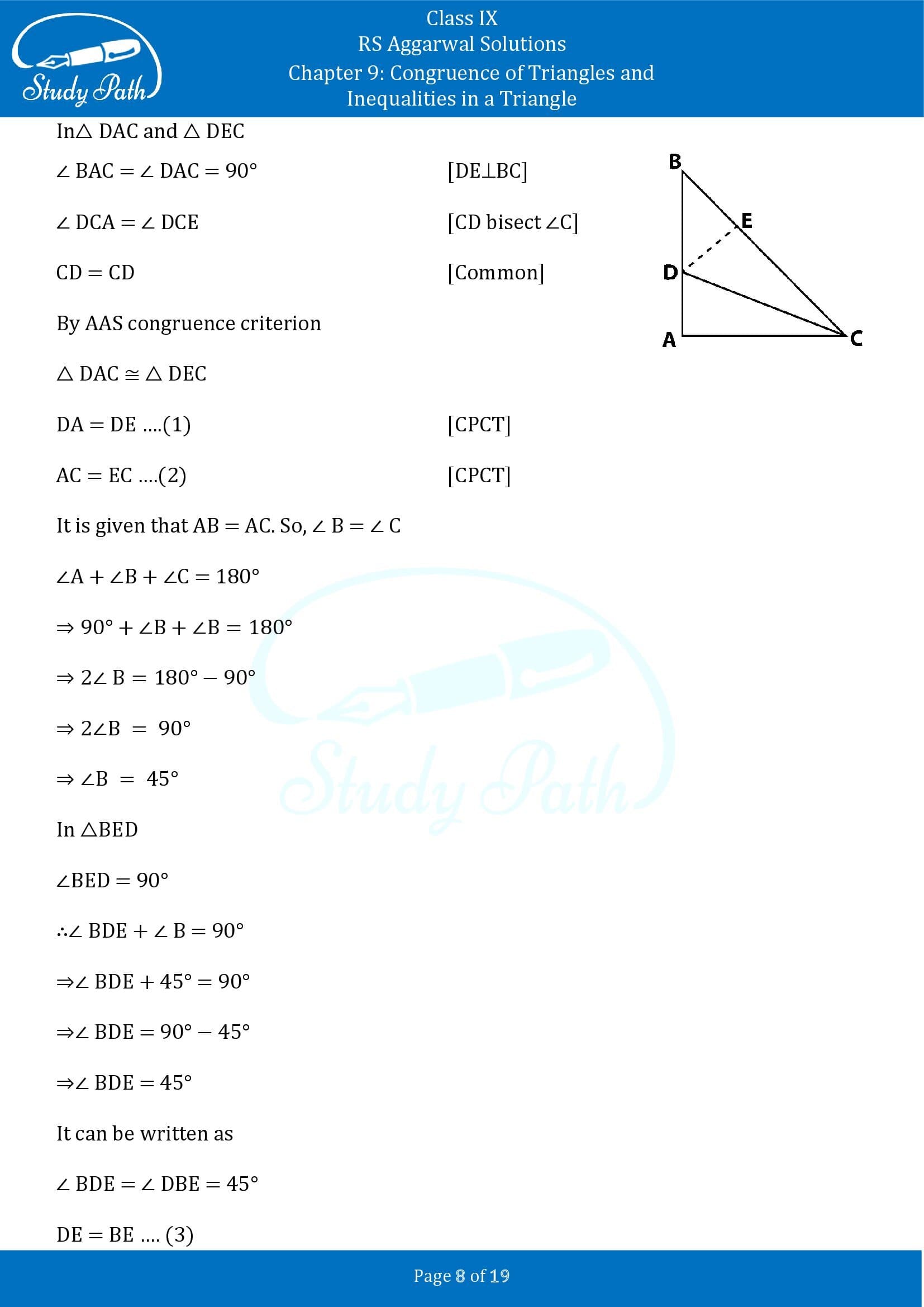 RS Aggarwal Solutions Class 9 Chapter 9 Congruence of Triangles and Inequalities in a Triangle Exercise 9A 0008