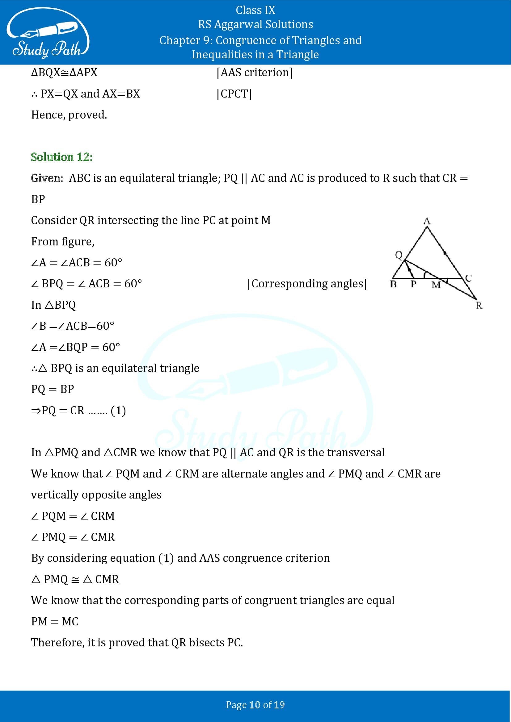 RS Aggarwal Solutions Class 9 Chapter 9 Congruence of Triangles and Inequalities in a Triangle Exercise 9A 0010