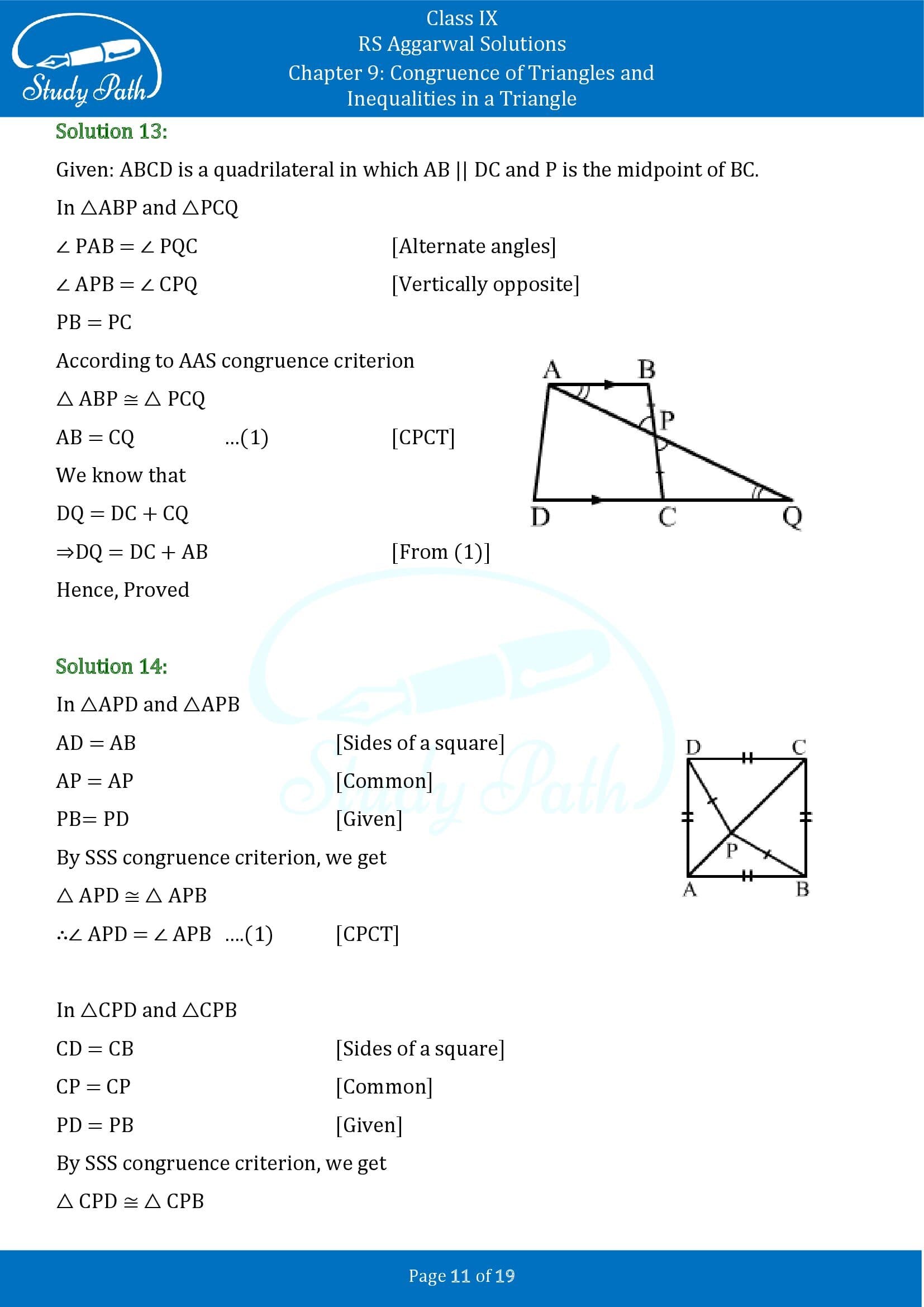 RS Aggarwal Solutions Class 9 Chapter 9 Congruence of Triangles and Inequalities in a Triangle Exercise 9A 0011