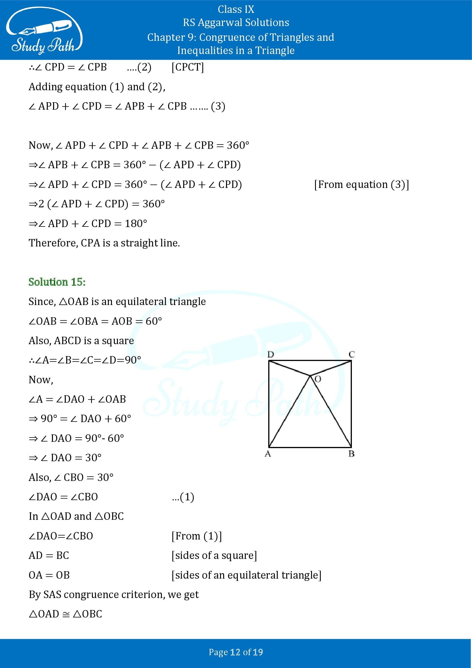 RS Aggarwal Solutions Class 9 Chapter 9 Congruence of Triangles and Inequalities in a Triangle Exercise 9A 0012