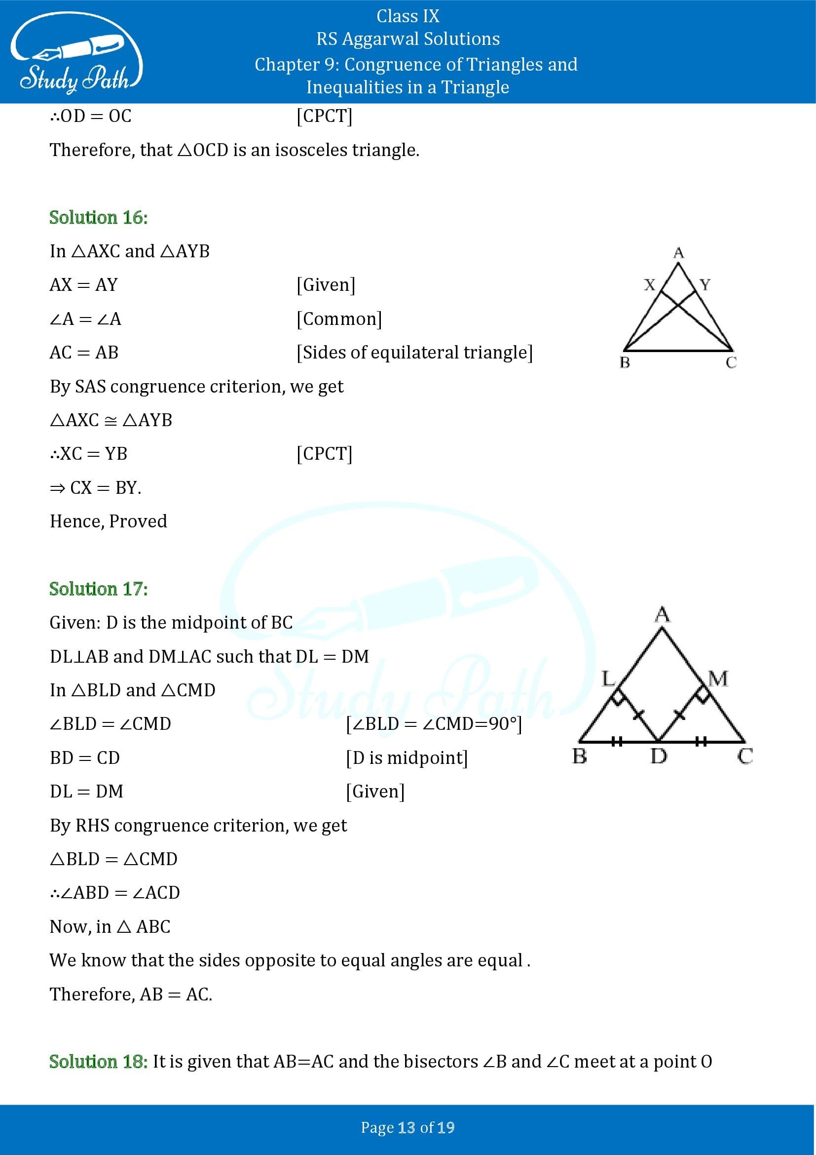 RS Aggarwal Solutions Class 9 Chapter 9 Congruence of Triangles and Inequalities in a Triangle Exercise 9A 0013