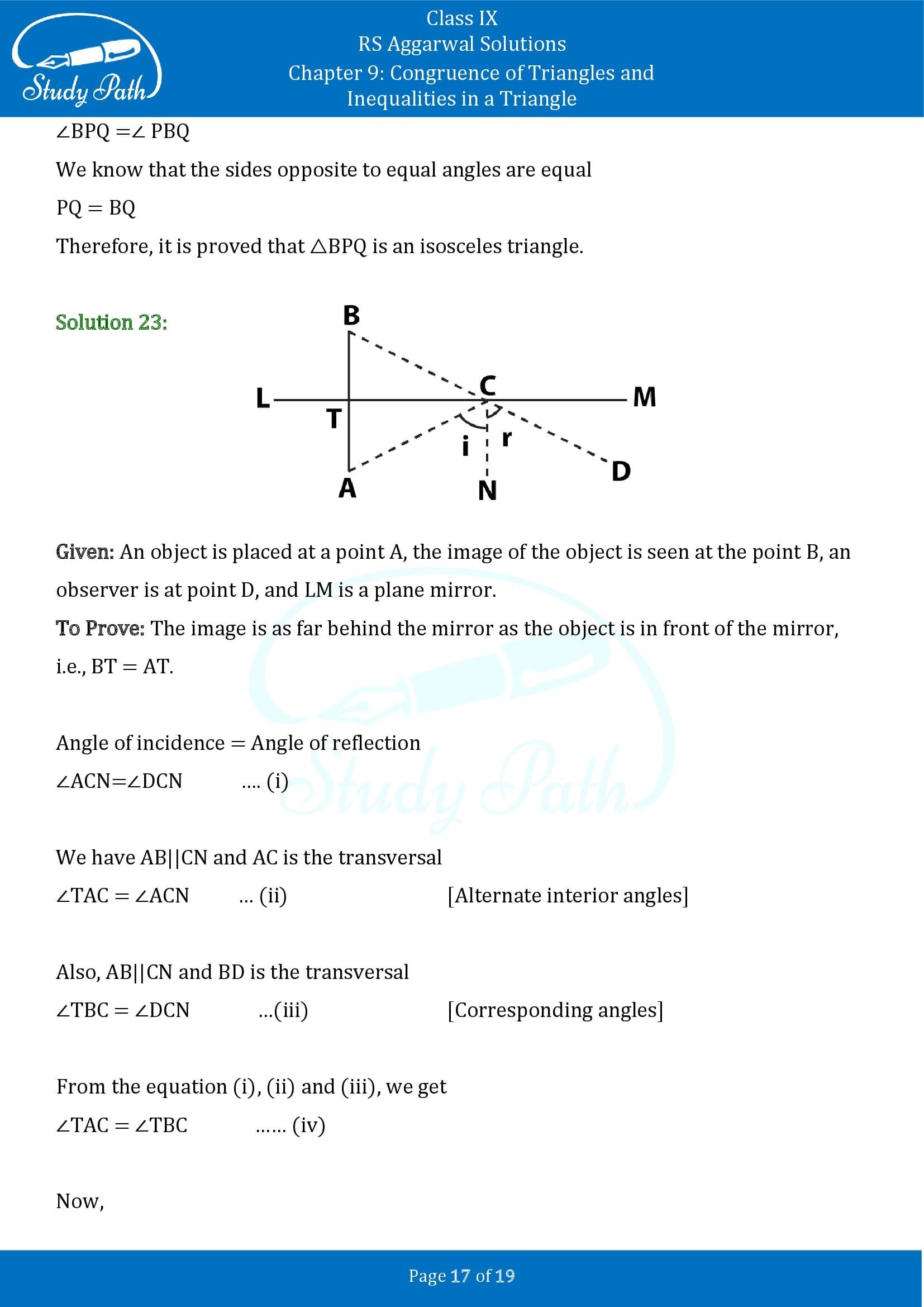 RS Aggarwal Solutions Class 9 Chapter 9 Congruence of Triangles and Inequalities in a Triangle Exercise 9A 0017