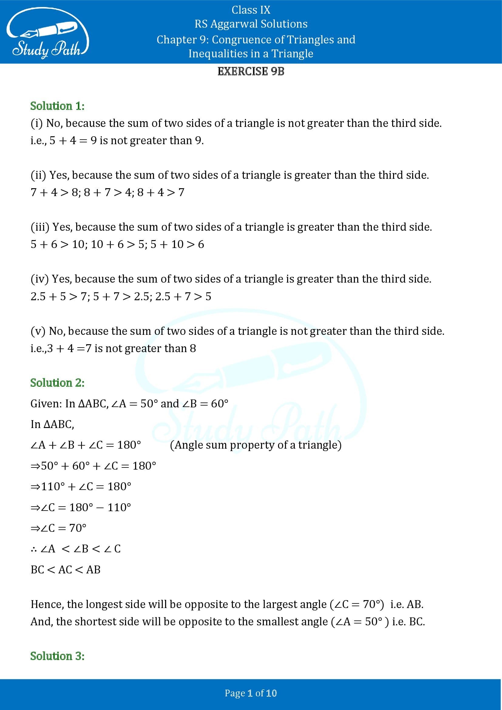 RS Aggarwal Solutions Class 9 Chapter 9 Congruence of Triangles and Inequalities in a Triangle Exercise 9B 0001